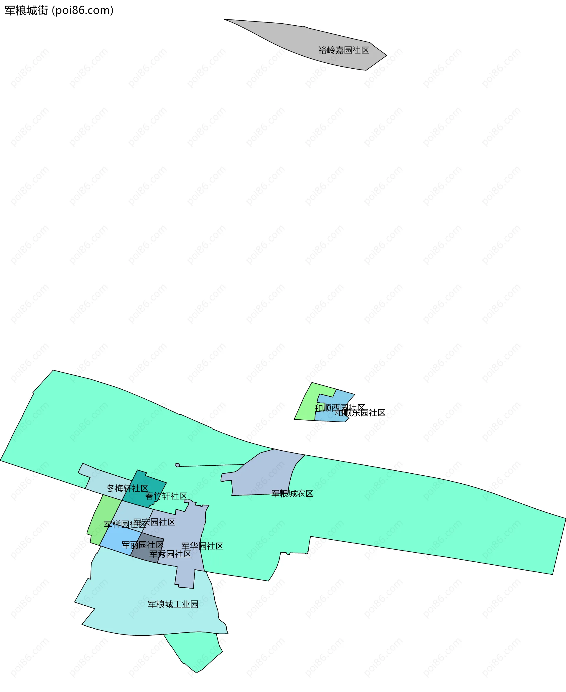 军粮城街边界地图(五级行政区划)