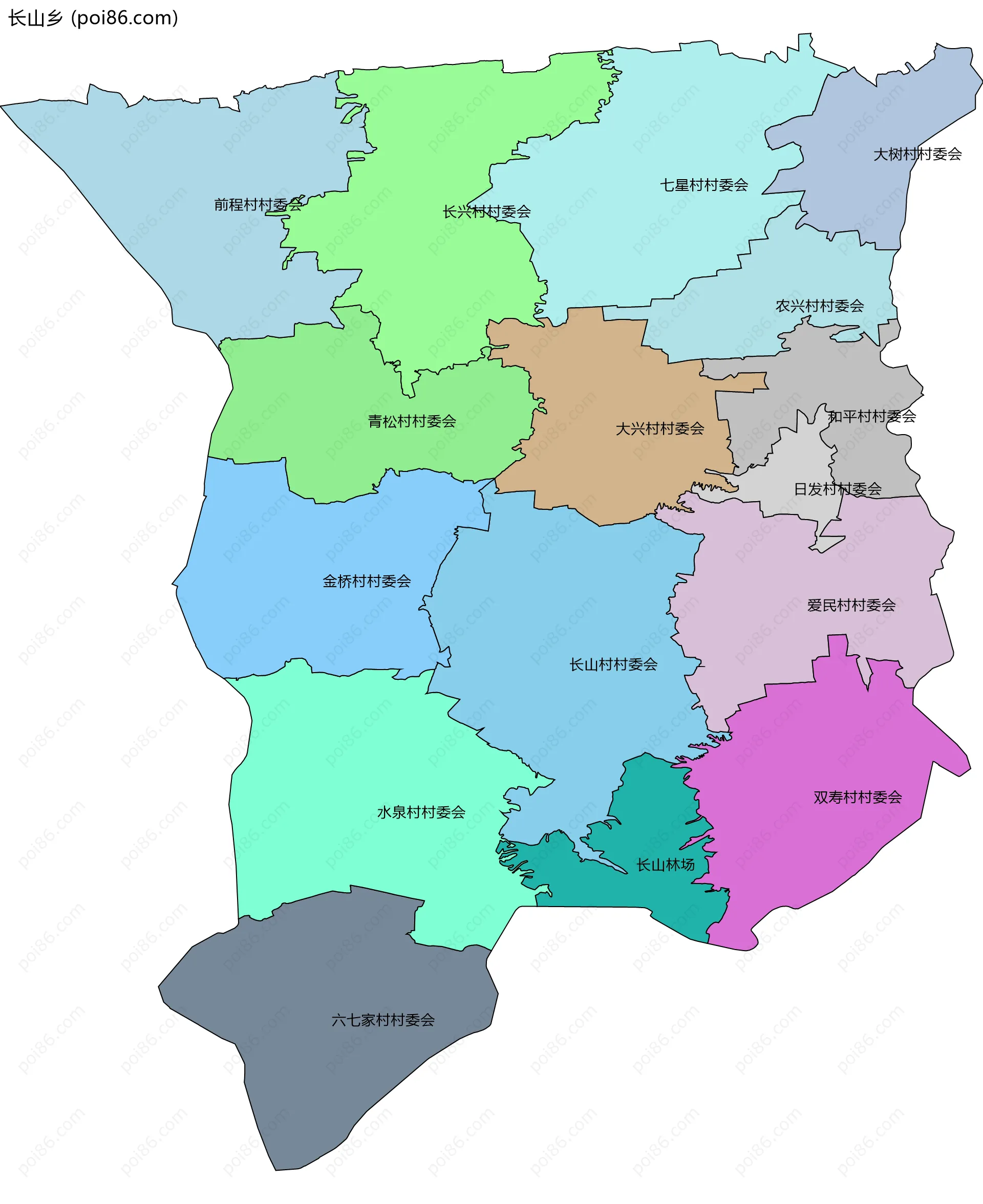 长山乡边界地图(五级行政区划)