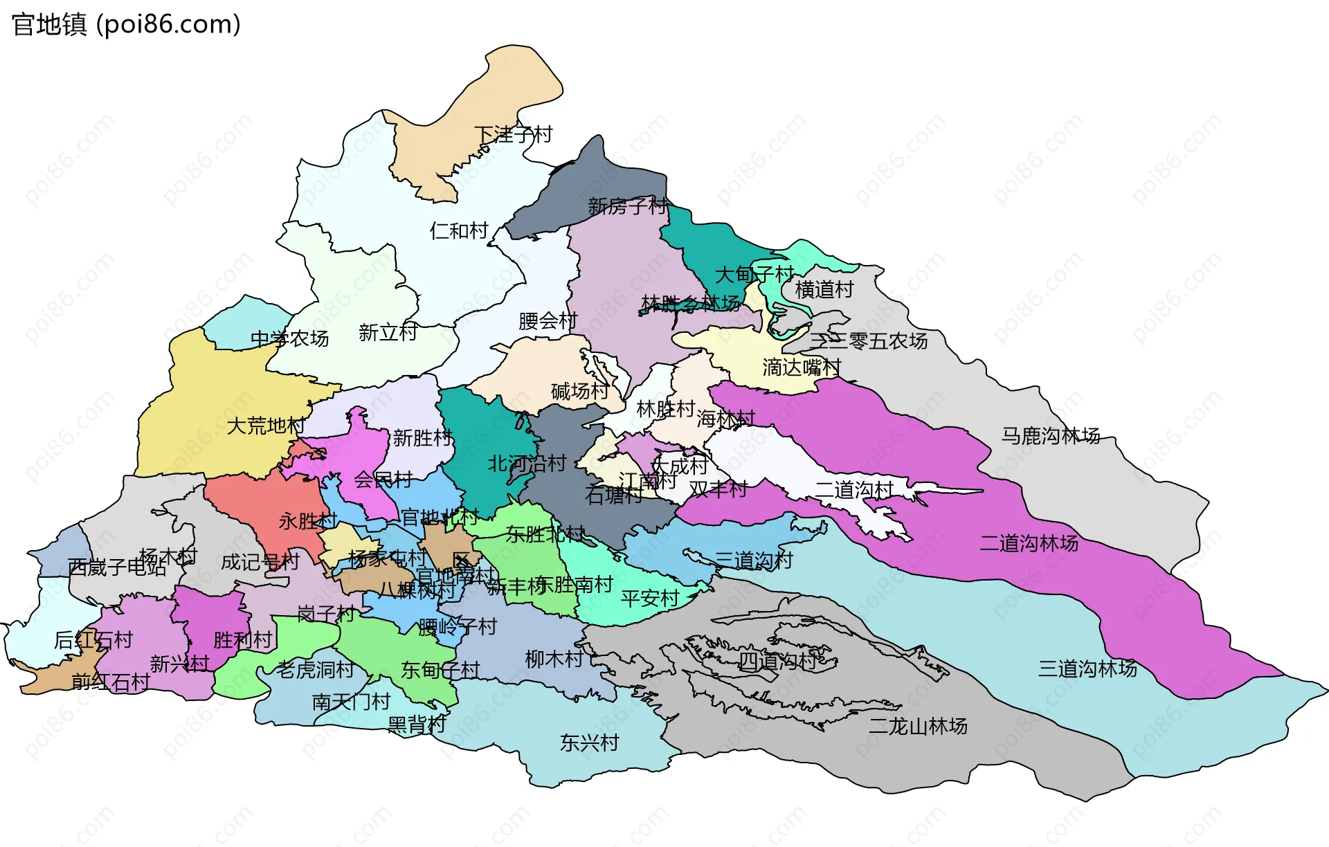 官地镇边界地图(五级行政区划)