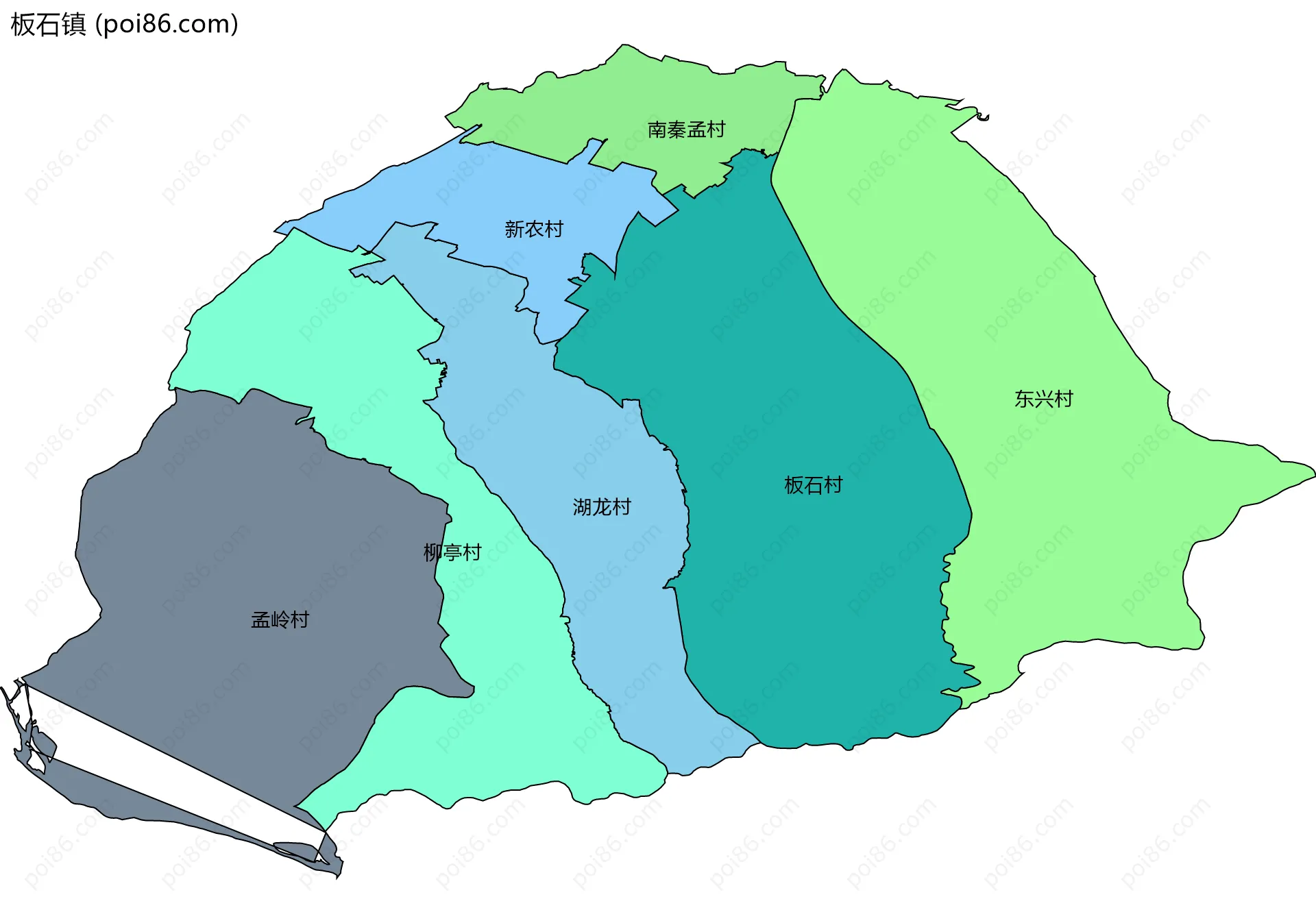 板石镇边界地图(五级行政区划)