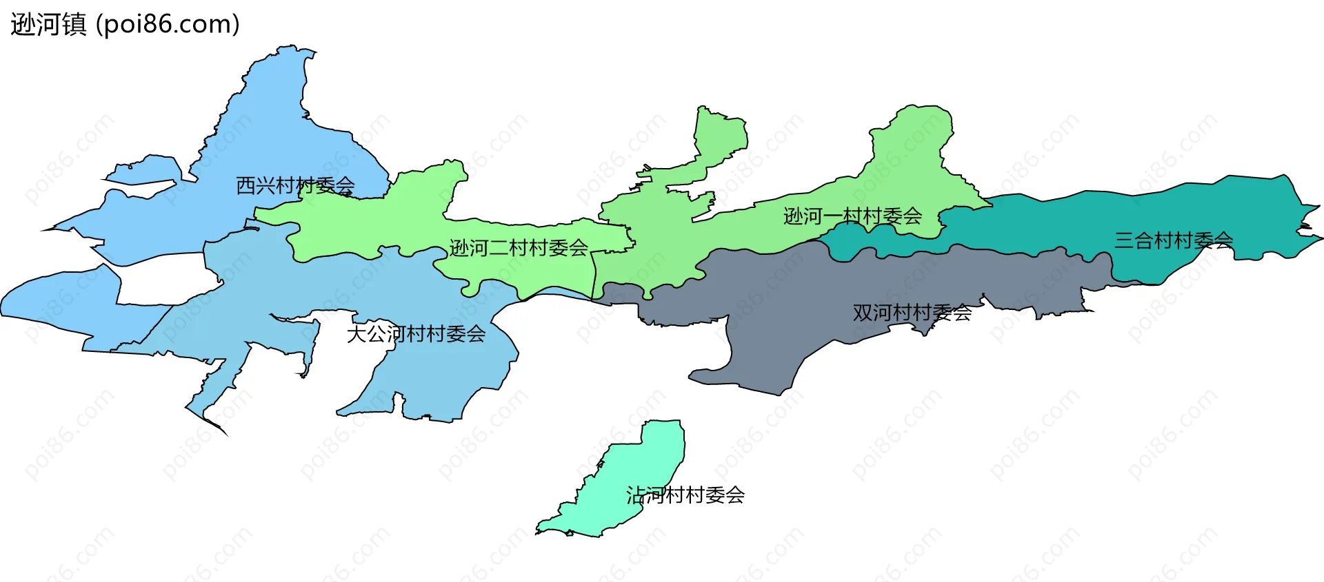 逊河镇边界地图(五级行政区划)