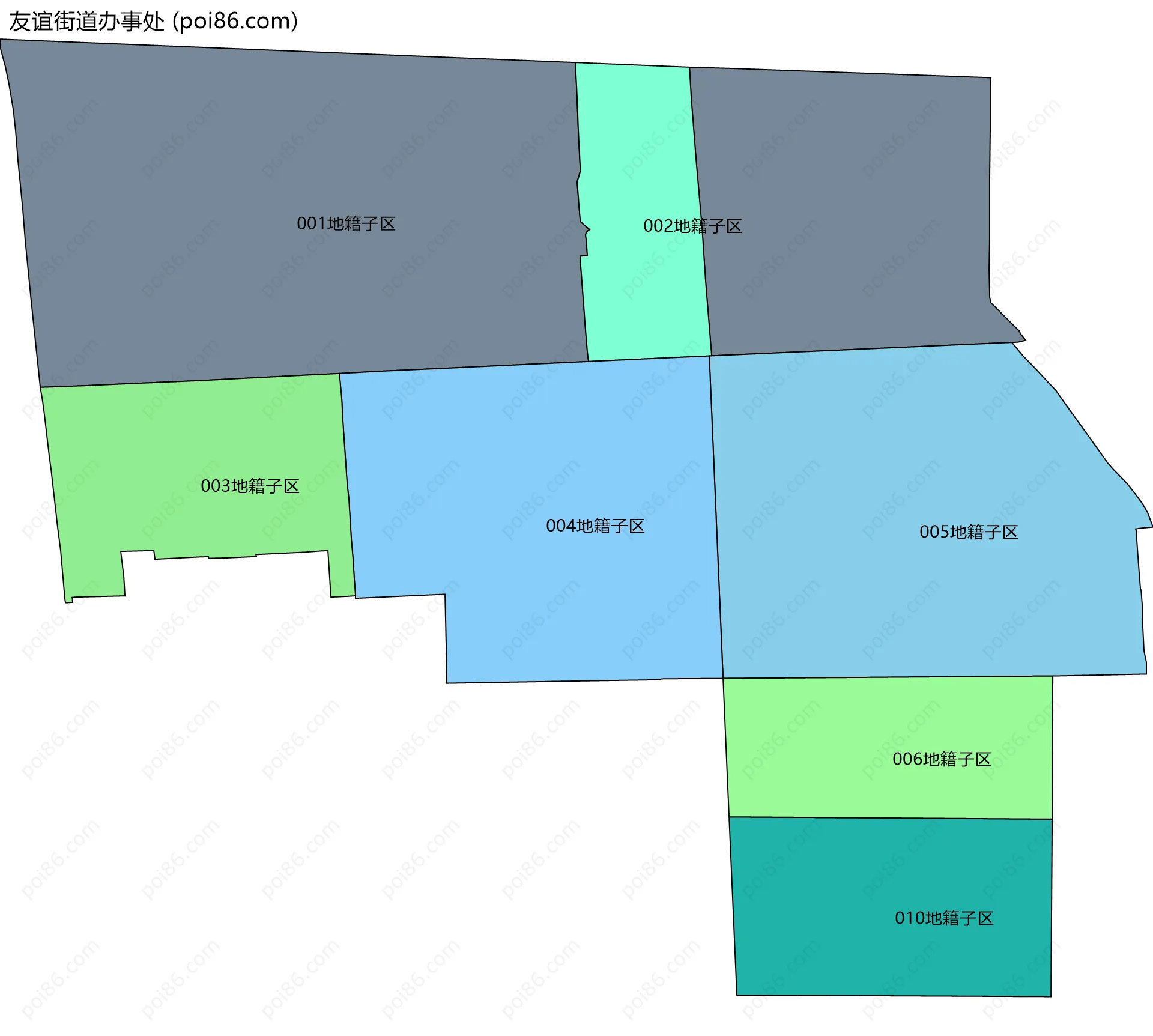 友谊街道办事处边界地图(五级行政区划)