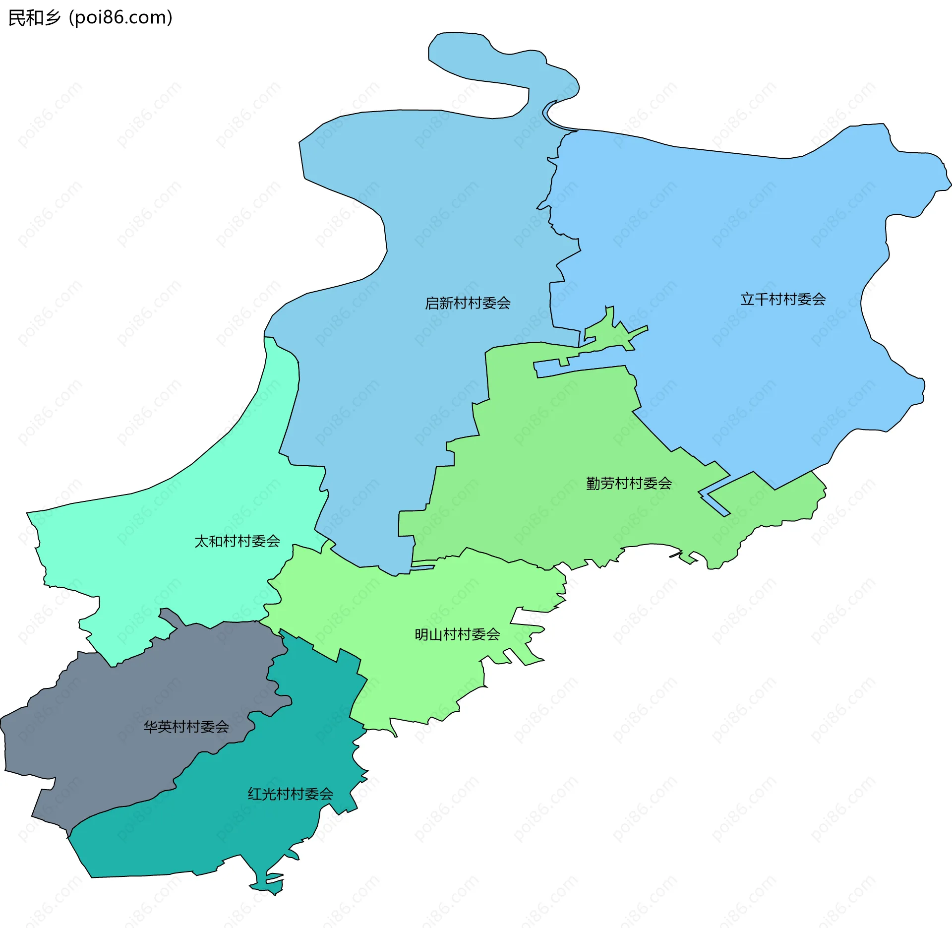 民和乡边界地图(五级行政区划)
