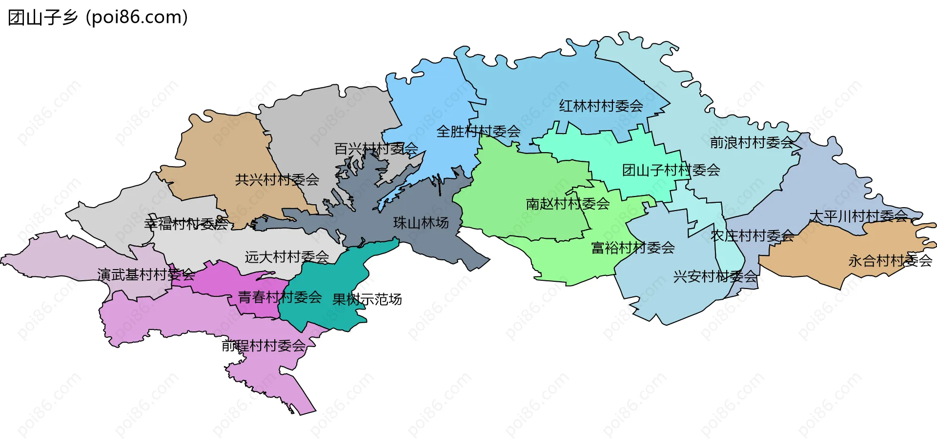 团山子乡边界地图(五级行政区划)