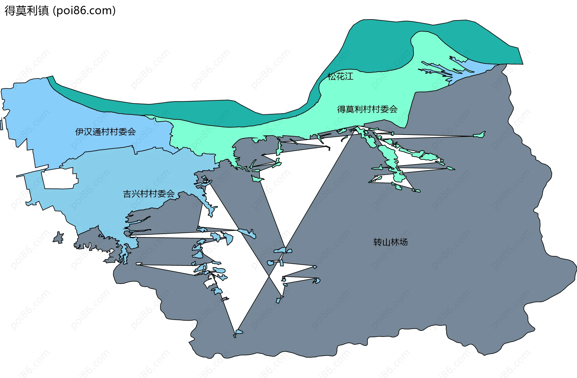 得莫利镇边界地图(五级行政区划)