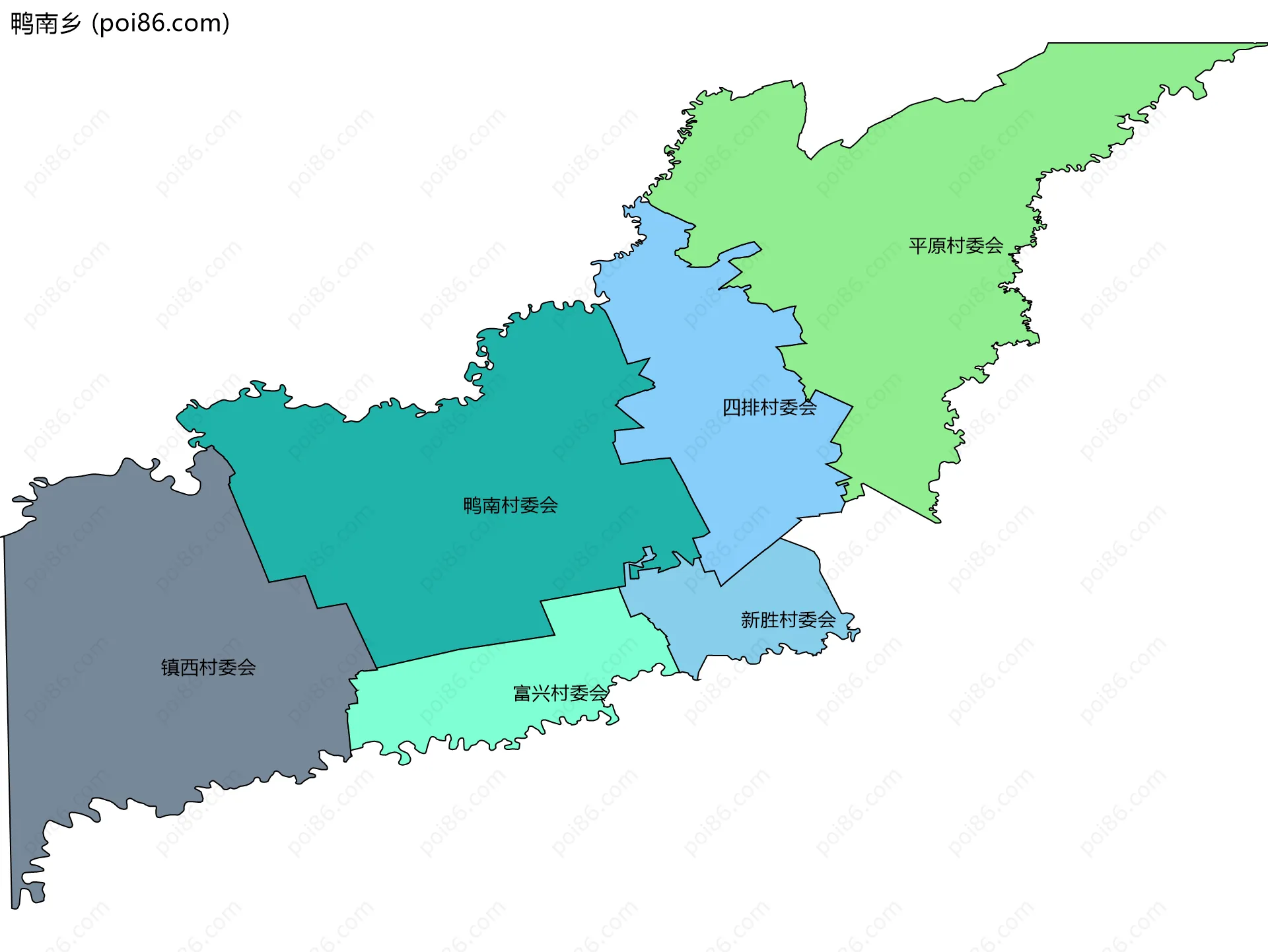 鸭南乡边界地图(五级行政区划)