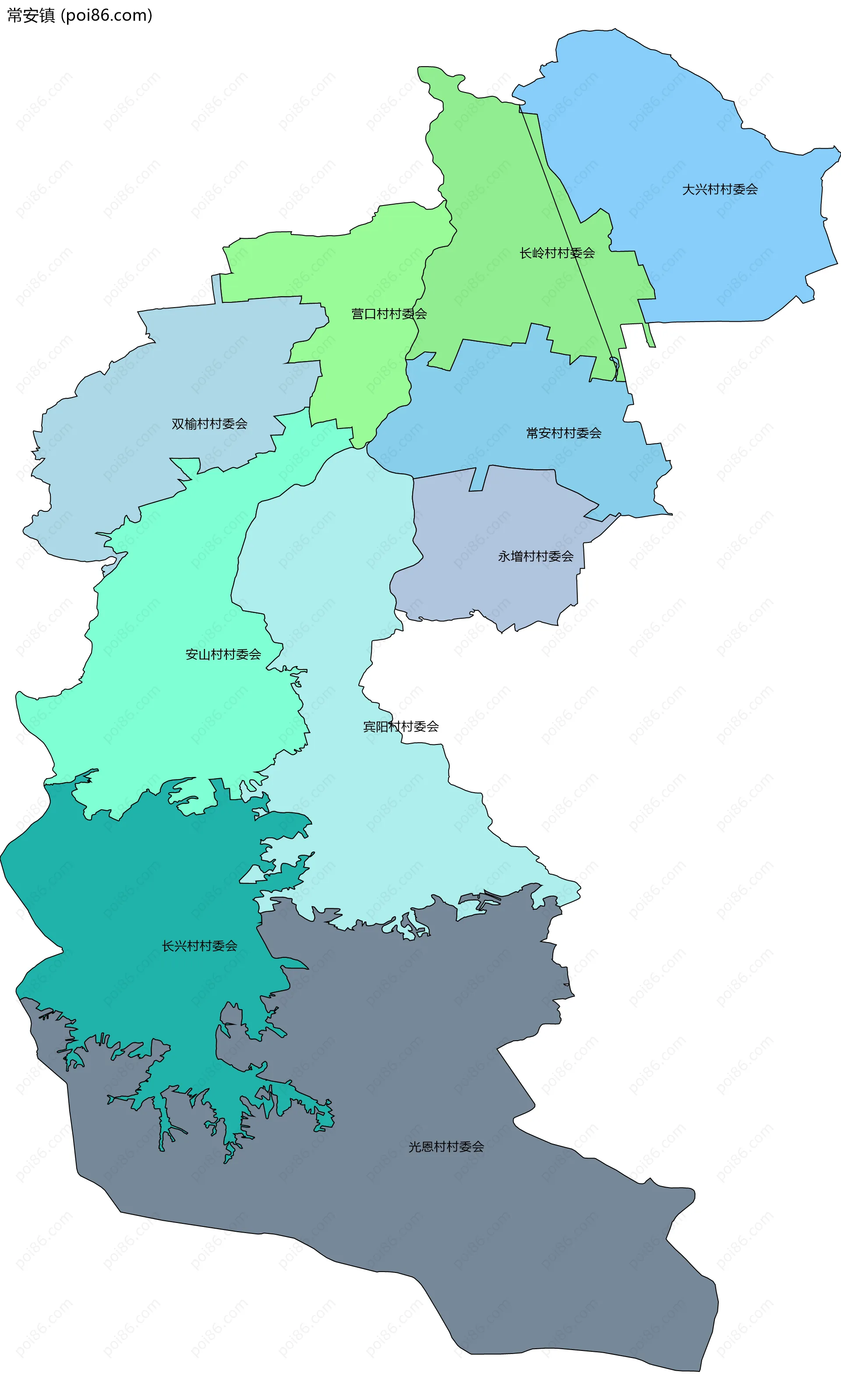 常安镇边界地图(五级行政区划)