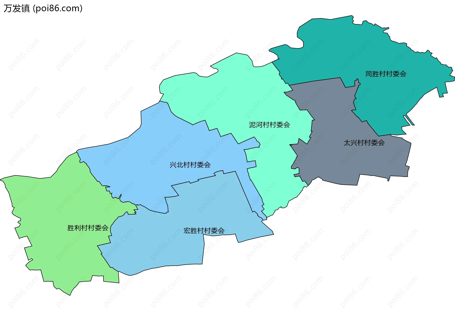 万发镇边界地图(五级行政区划)