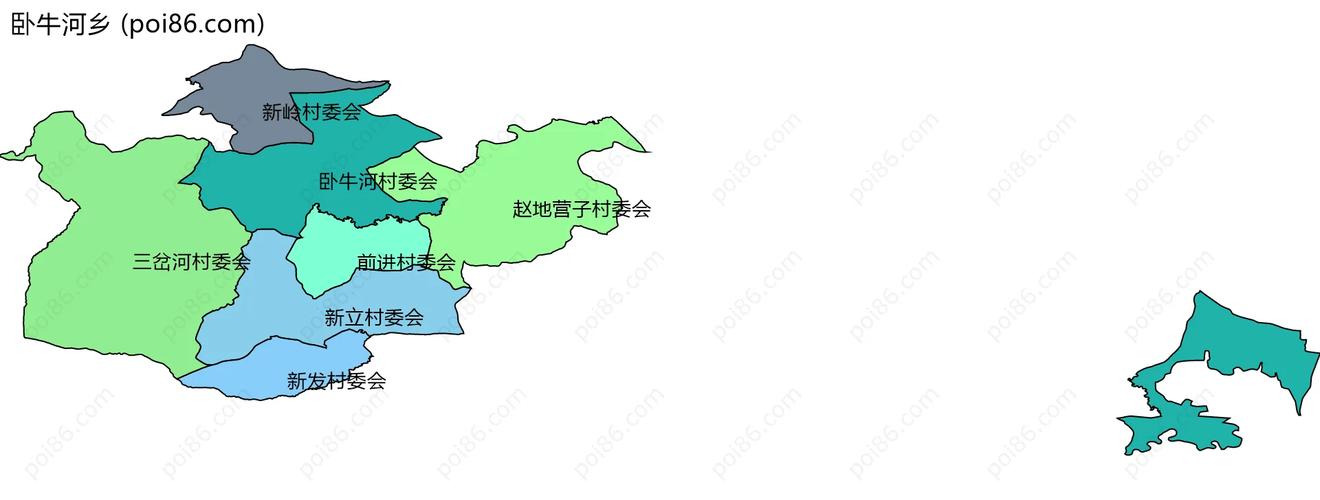 卧牛河乡边界地图(五级行政区划)