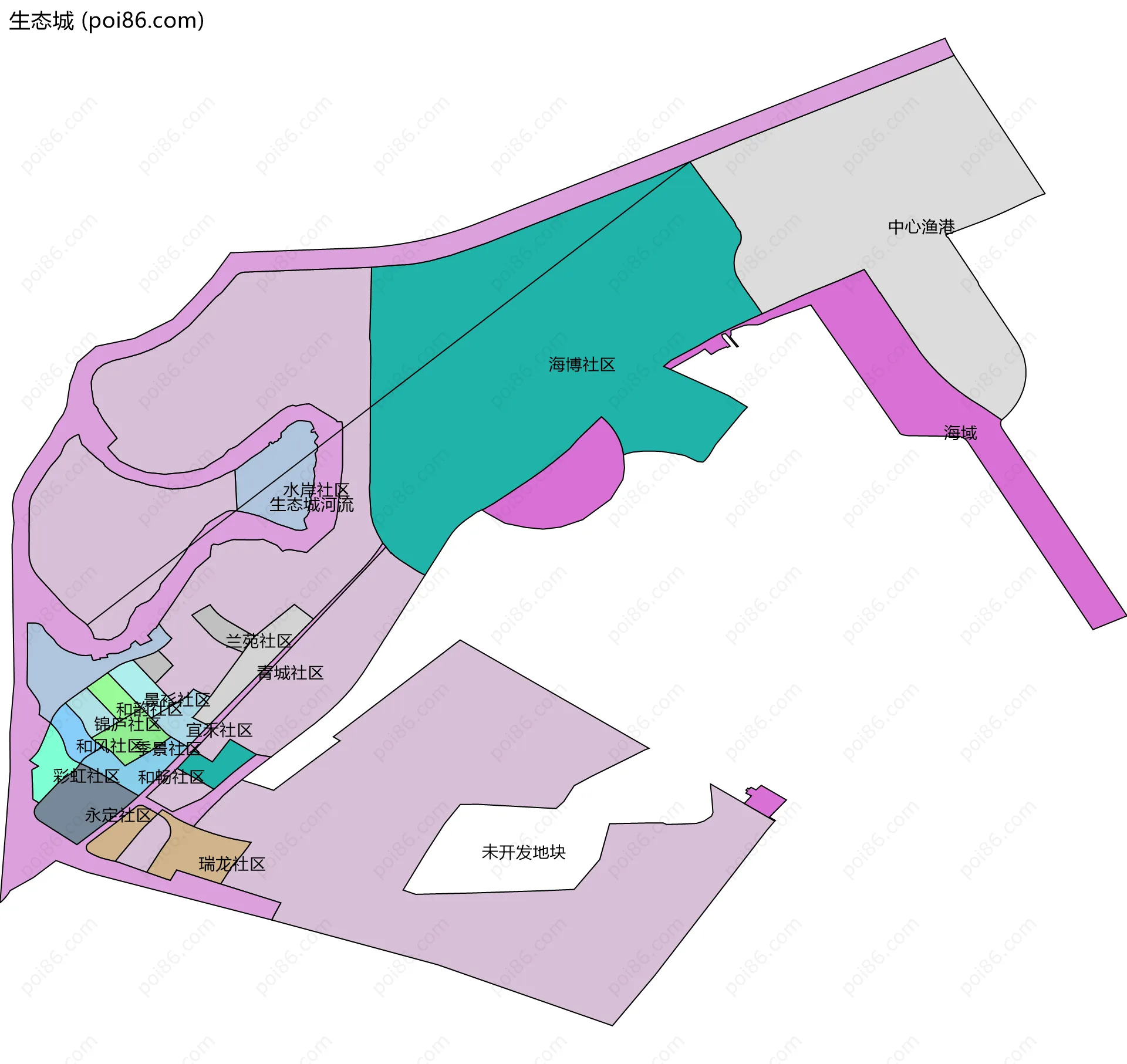 生态城边界地图(五级行政区划)