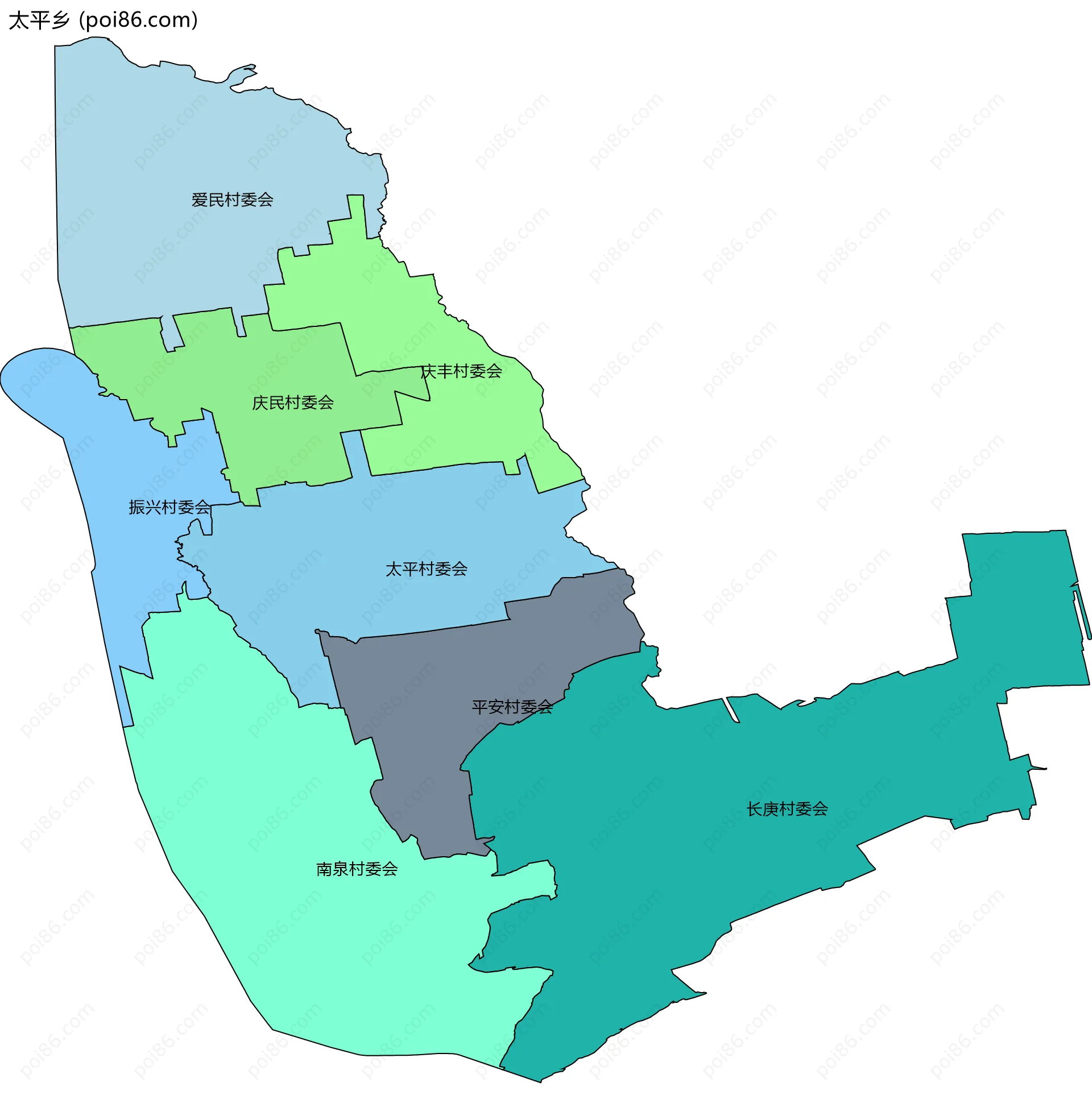 太平乡边界地图(五级行政区划)
