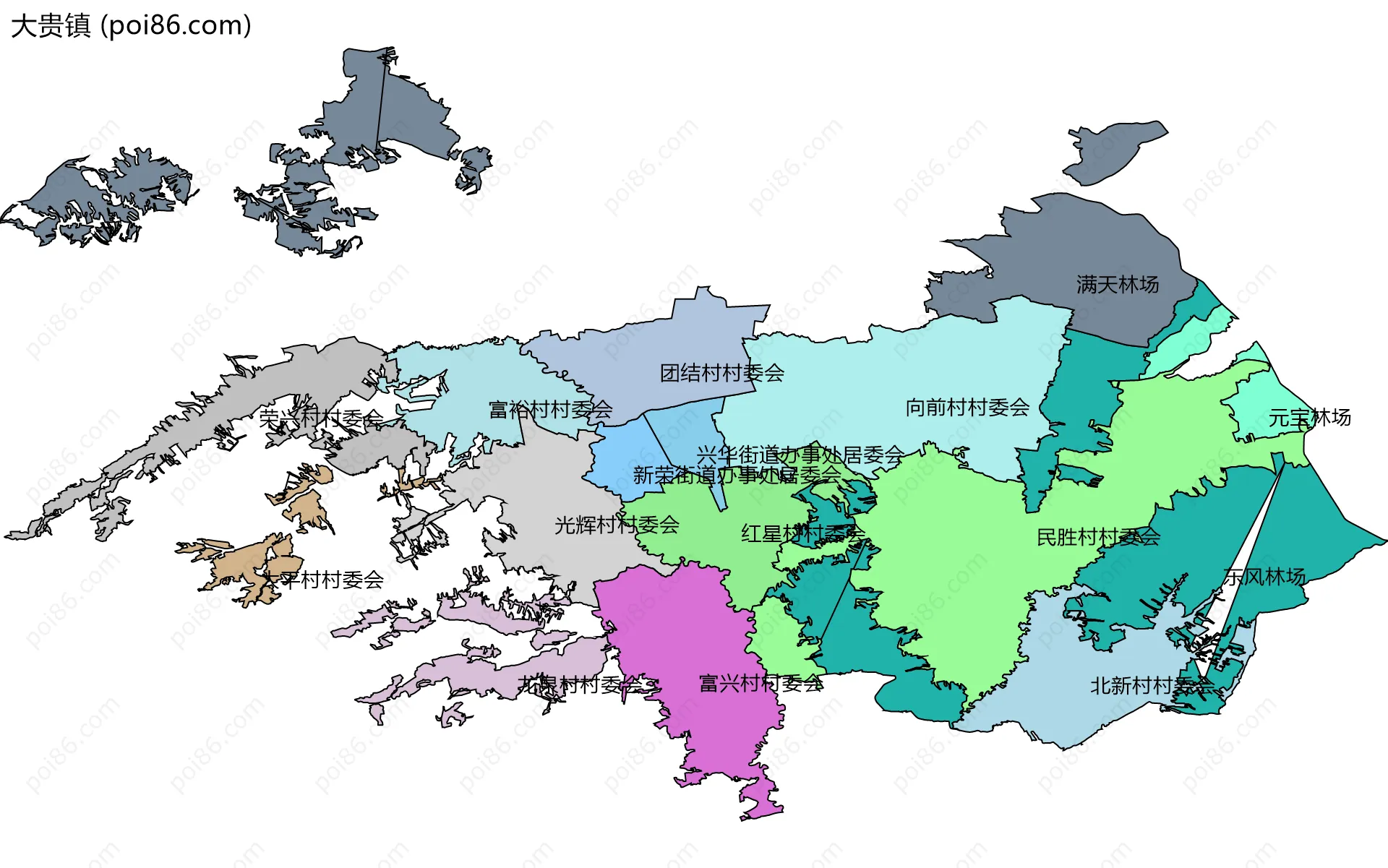 大贵镇边界地图(五级行政区划)