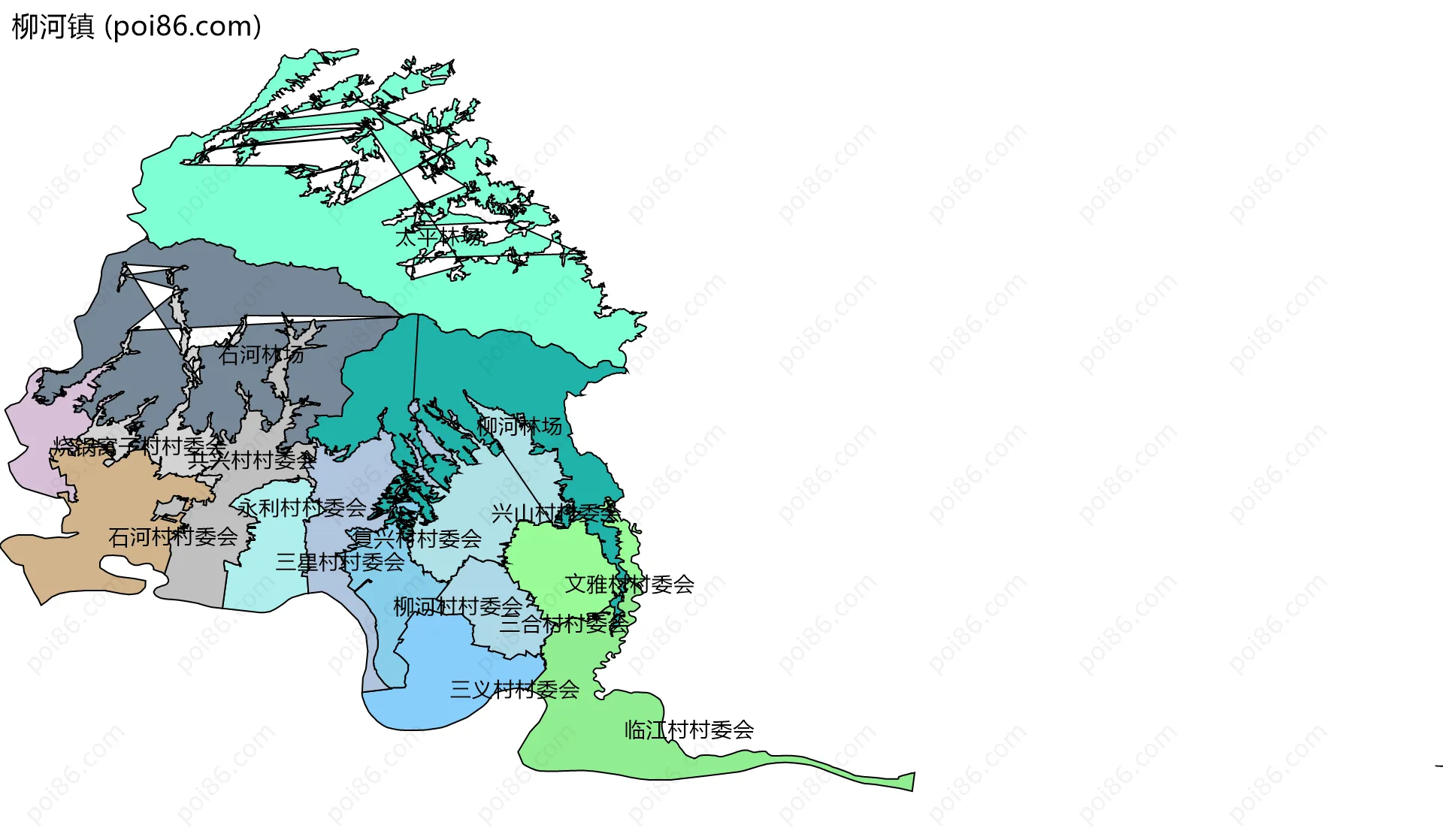 柳河镇边界地图(五级行政区划)
