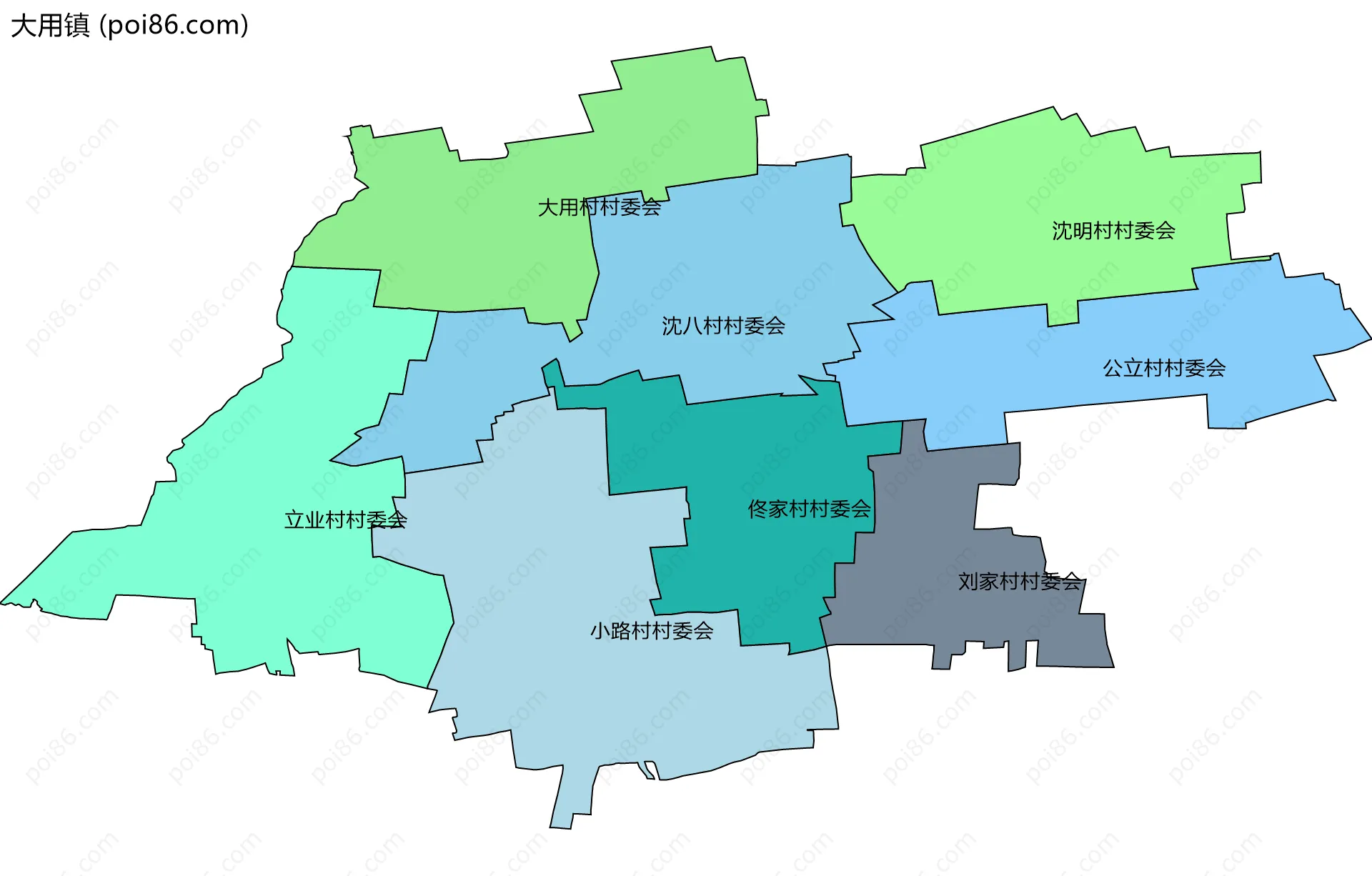 大用镇边界地图(五级行政区划)