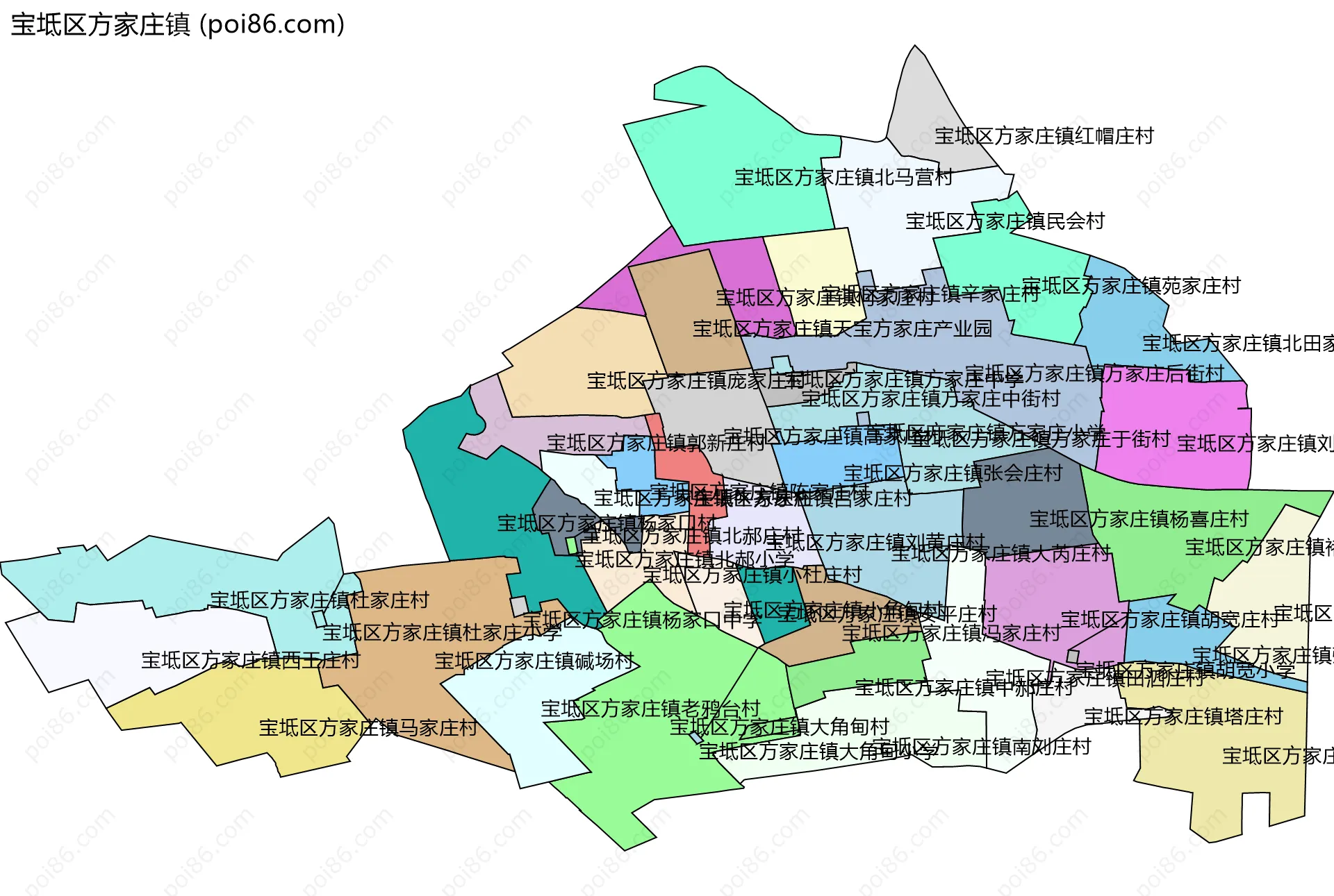 宝坻区方家庄镇边界地图(五级行政区划)