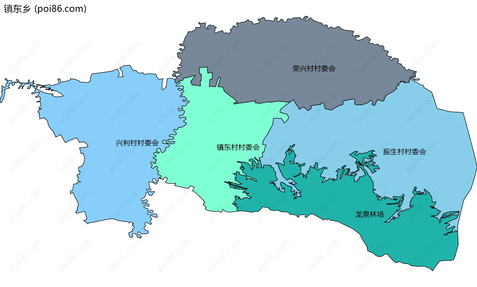 镇东乡边界地图(五级行政区划)