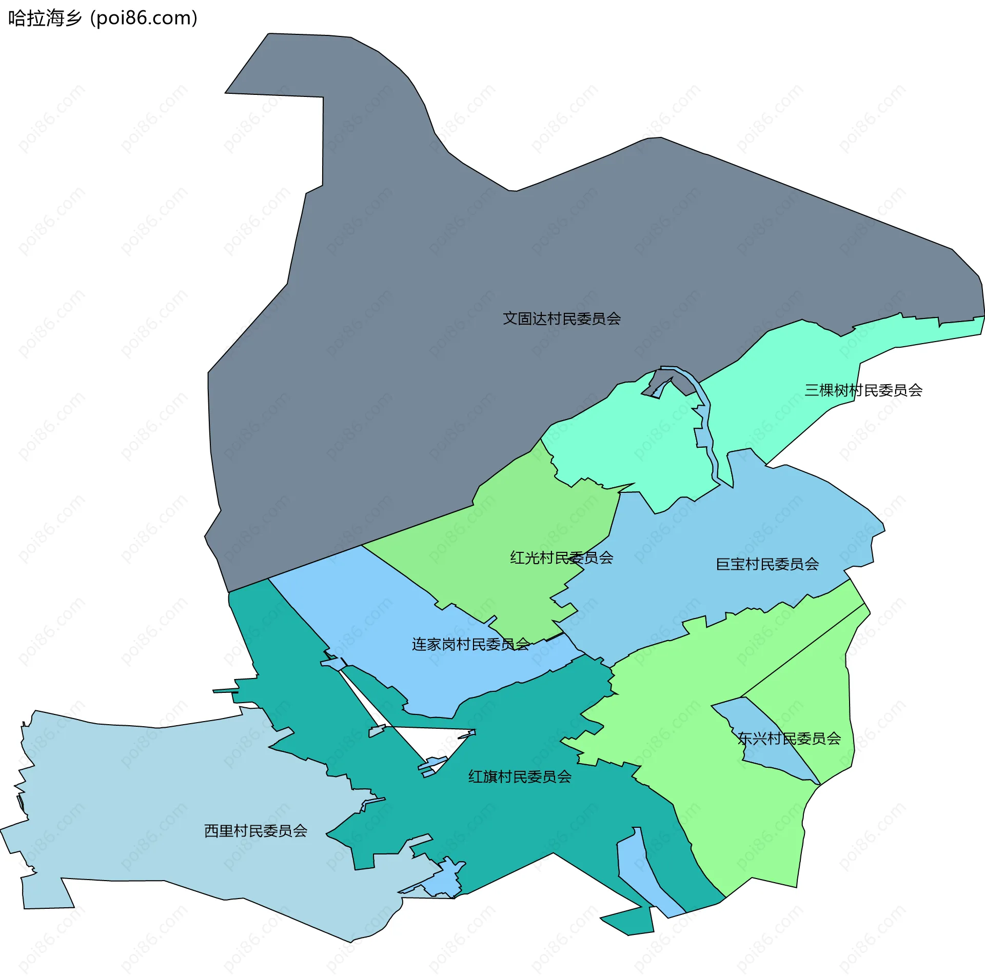 哈拉海乡边界地图(五级行政区划)