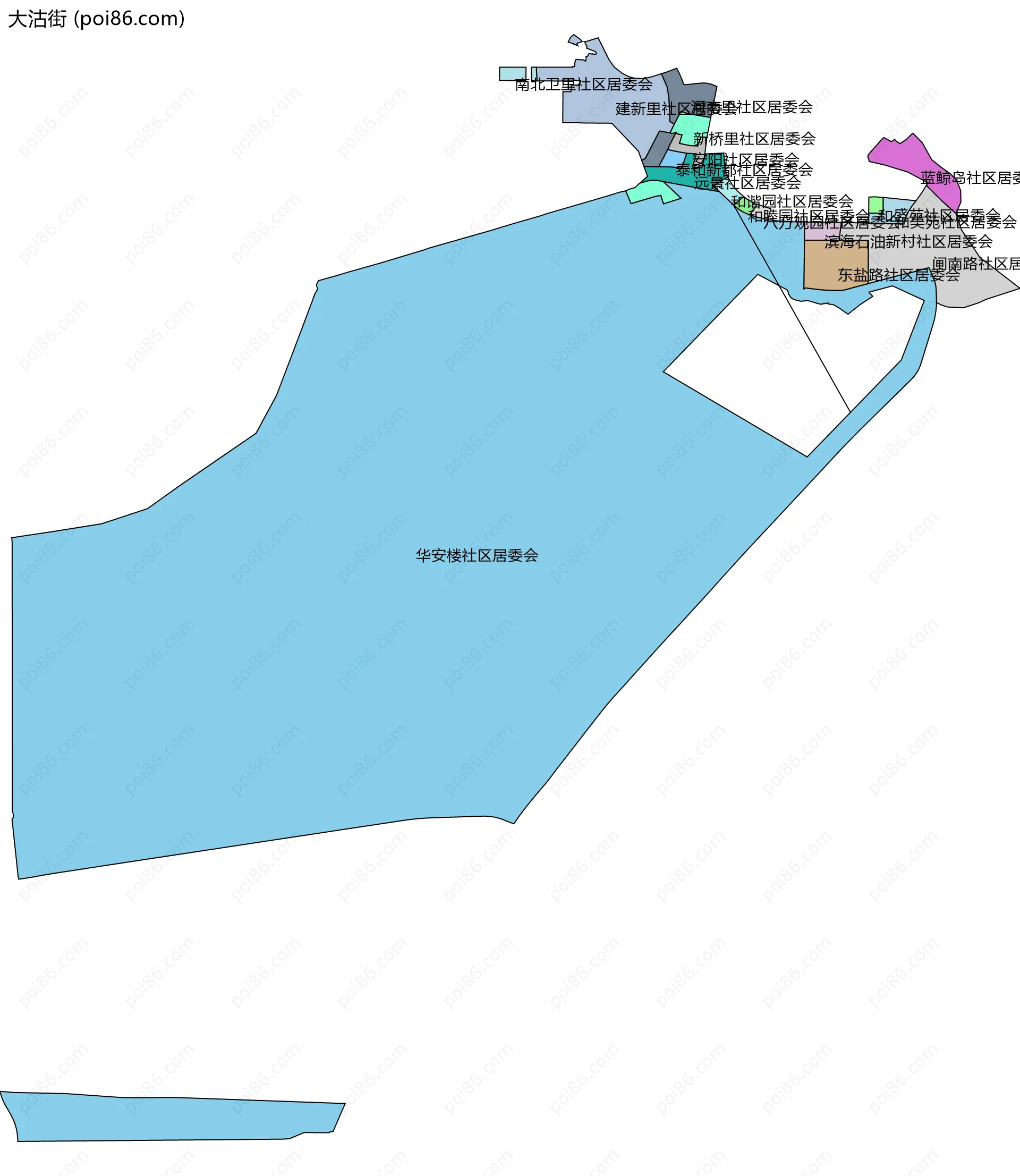 大沽街边界地图(五级行政区划)