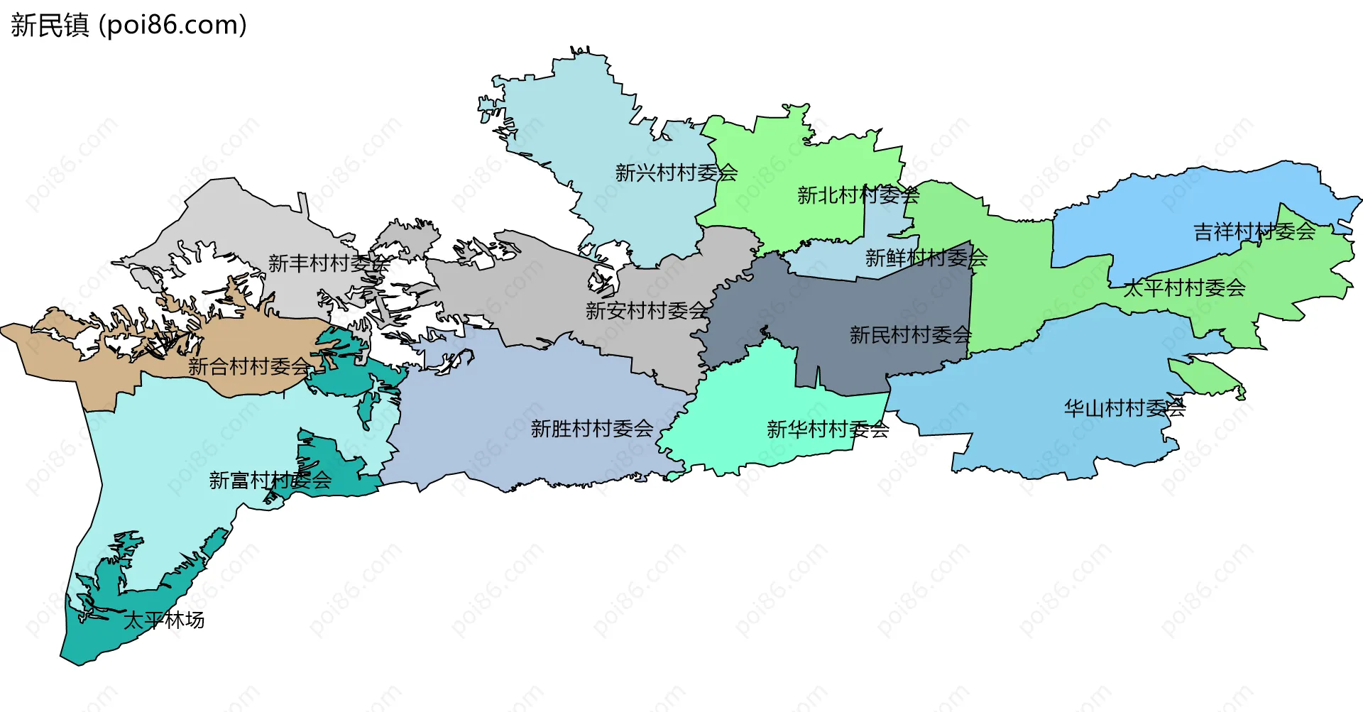 新民镇边界地图(五级行政区划)