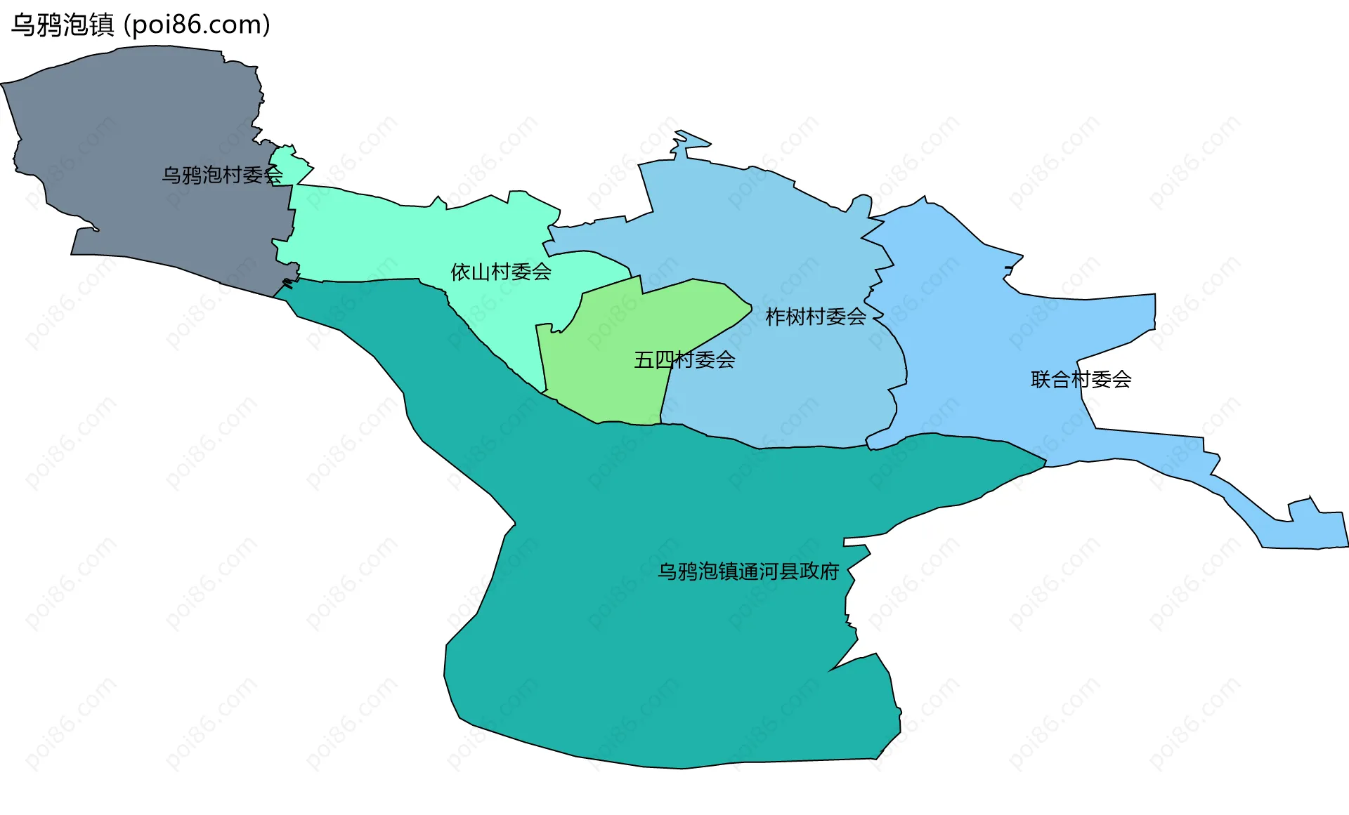 乌鸦泡镇边界地图(五级行政区划)