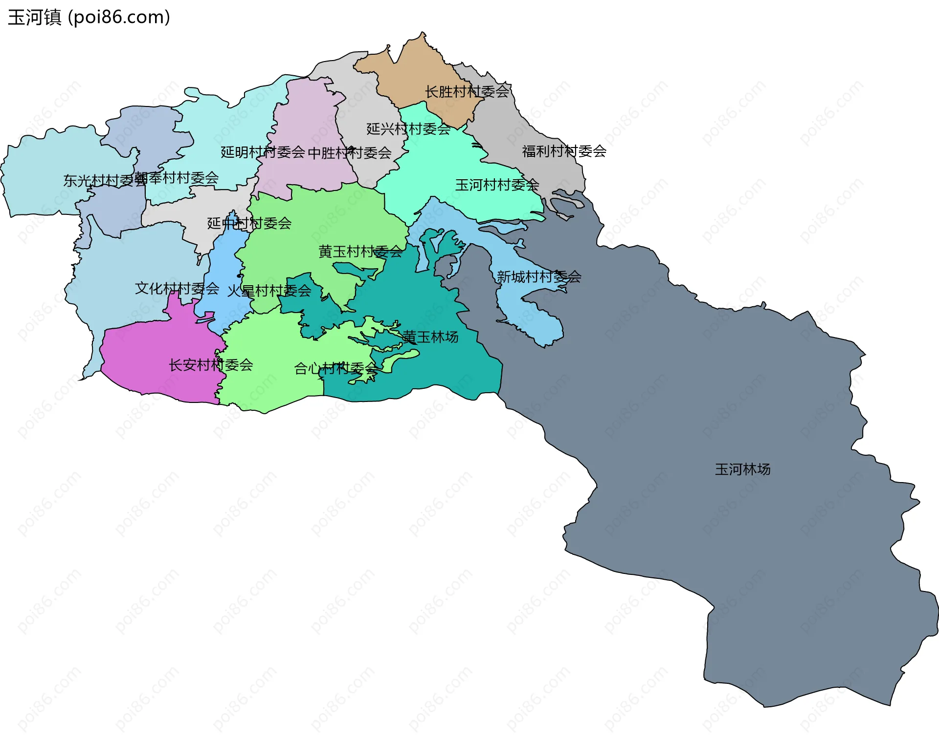 玉河镇边界地图(五级行政区划)