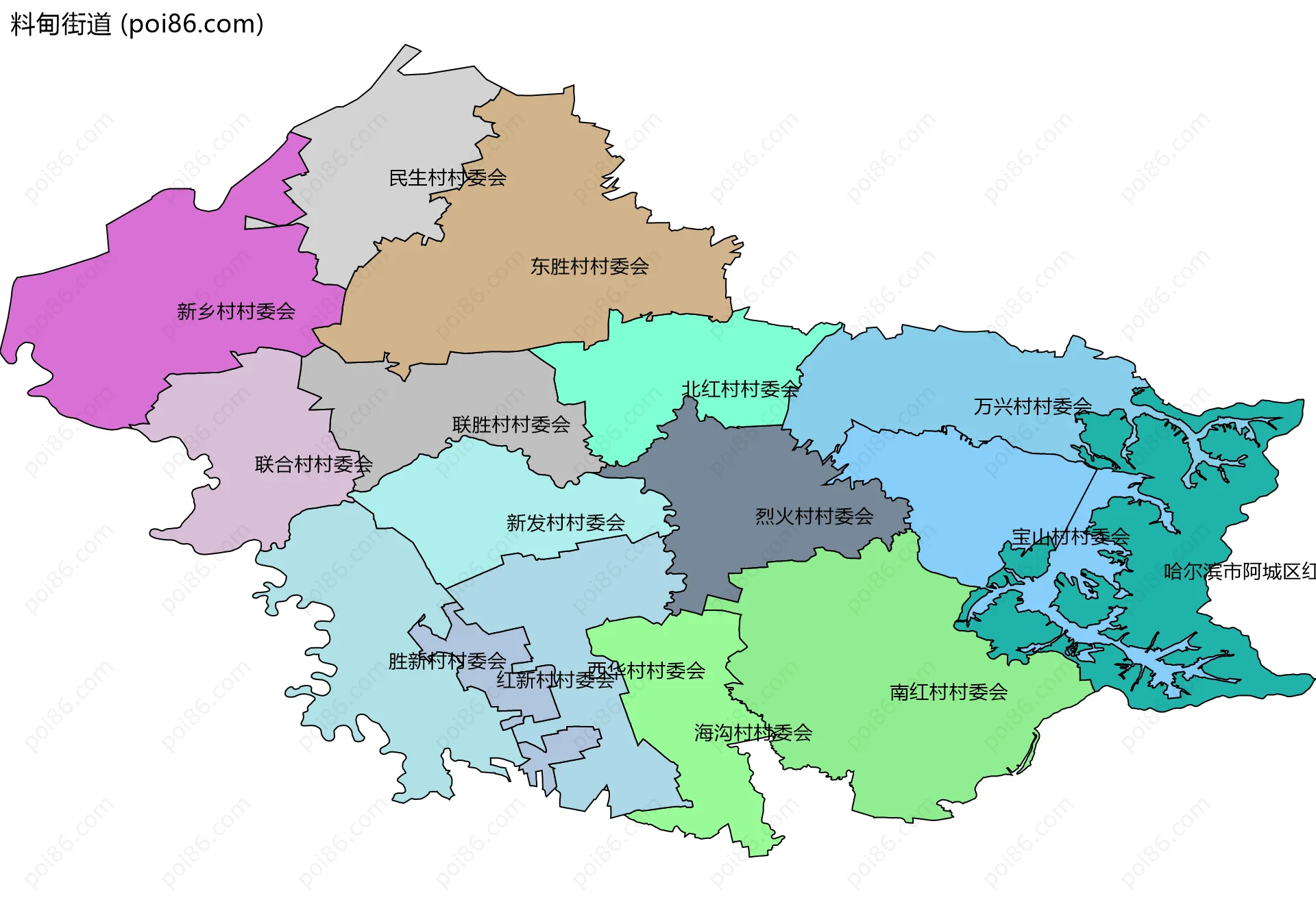 料甸街道边界地图(五级行政区划)