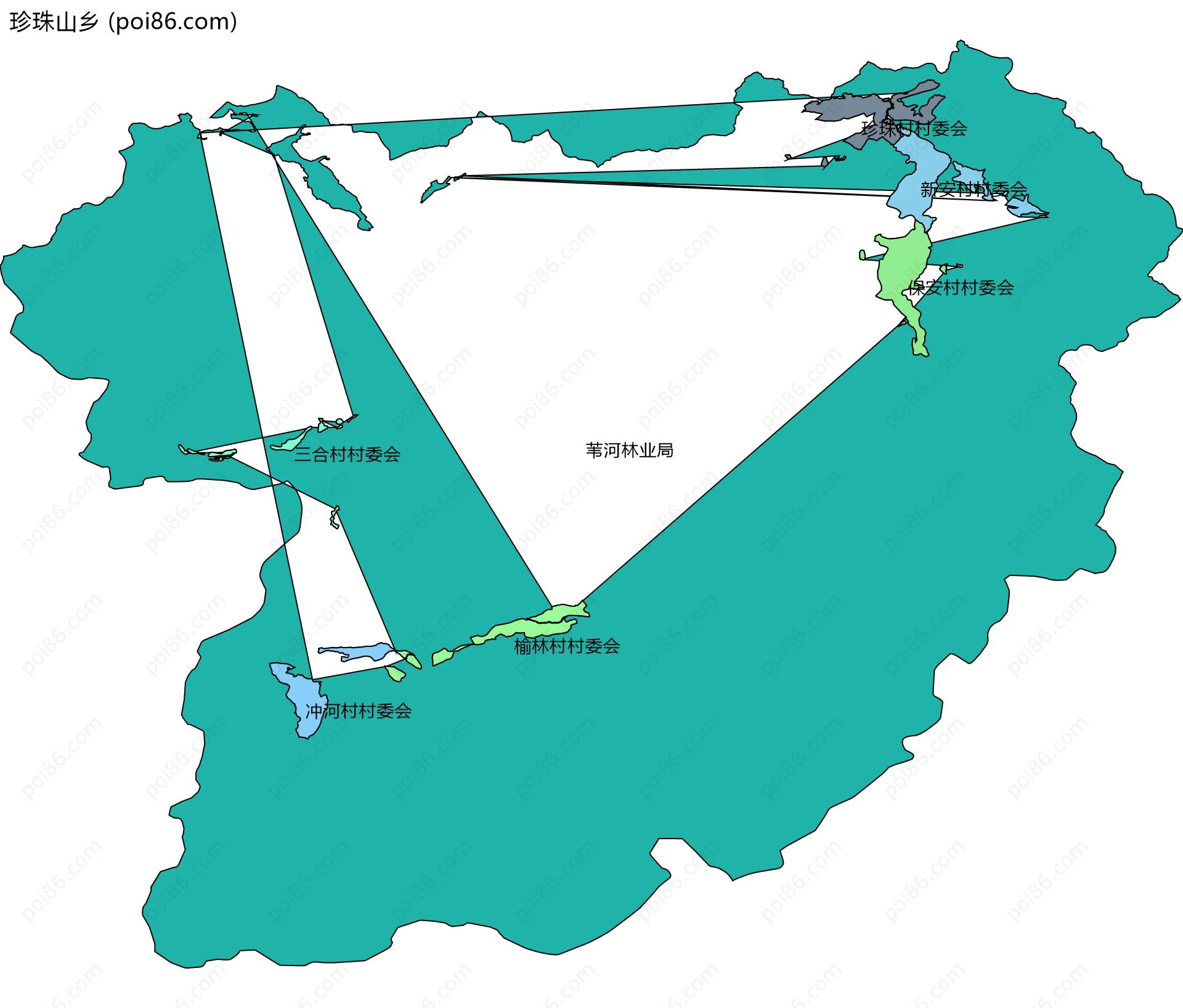 珍珠山乡边界地图(五级行政区划)