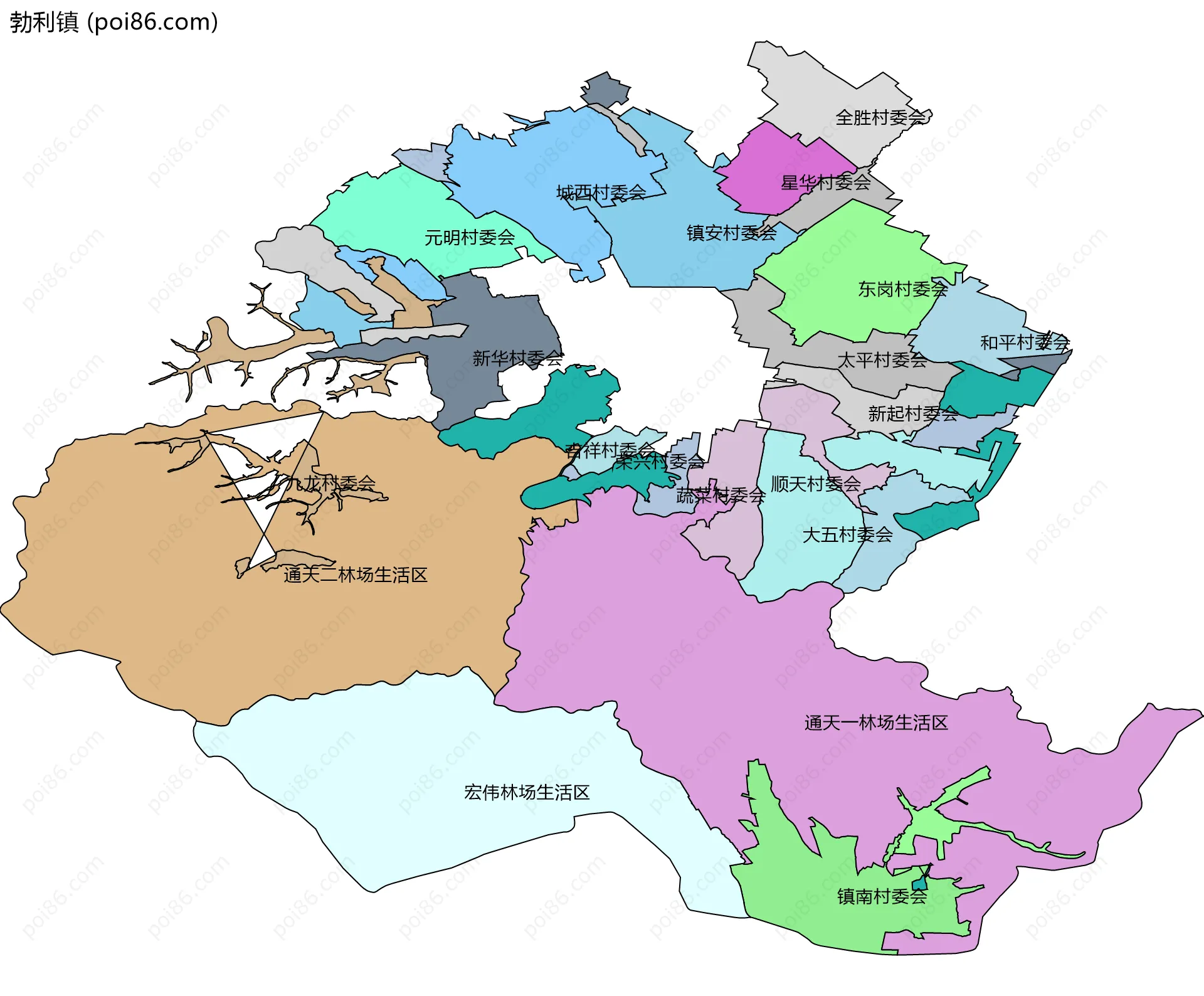 勃利镇边界地图(五级行政区划)