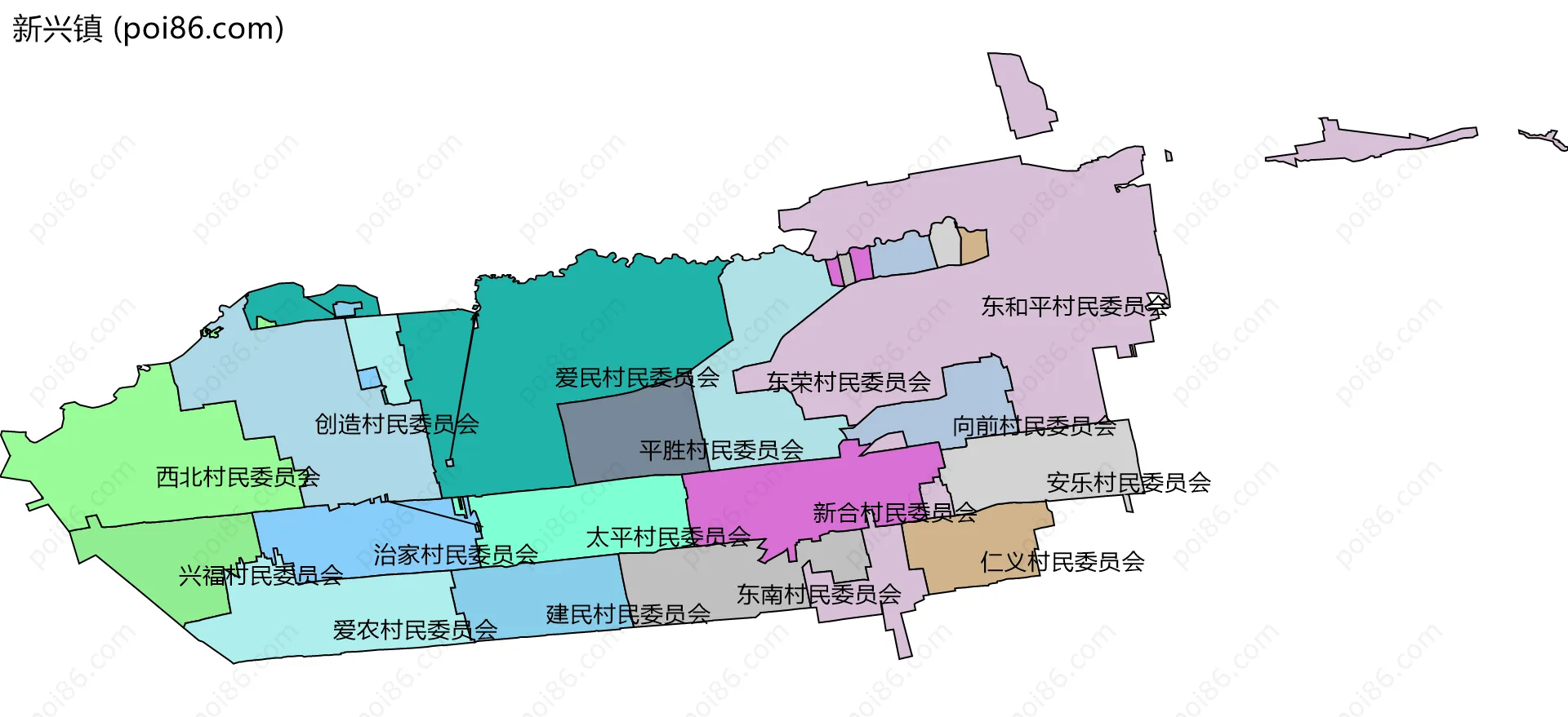 新兴镇边界地图(五级行政区划)