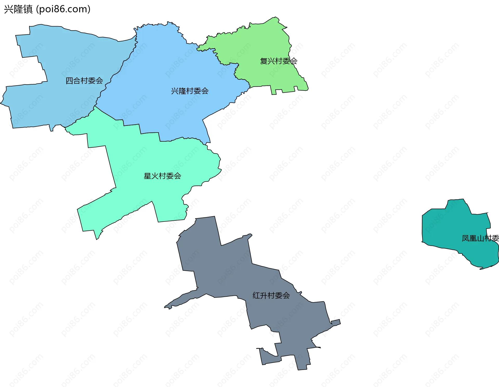 兴隆镇边界地图(五级行政区划)