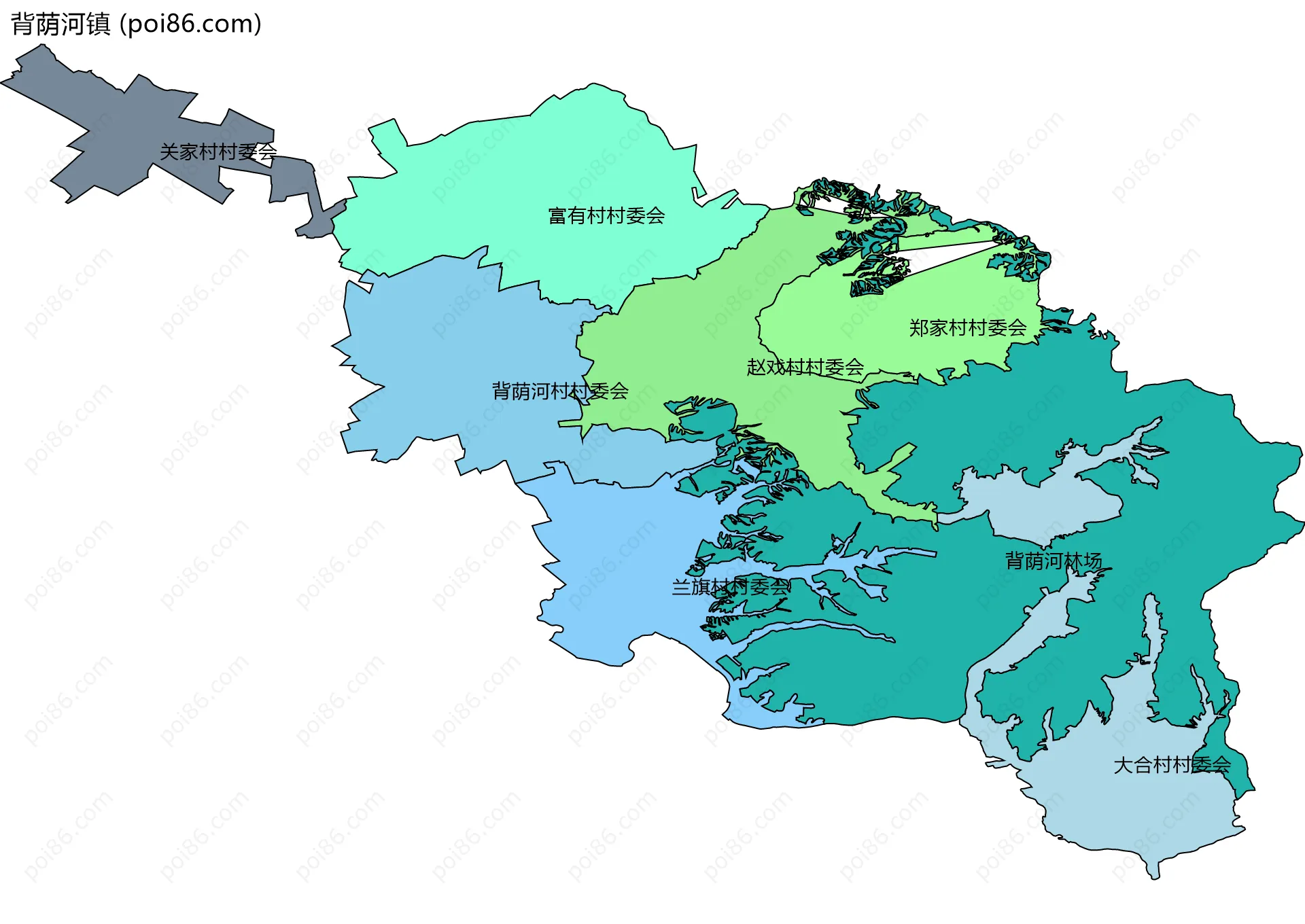 背荫河镇边界地图(五级行政区划)