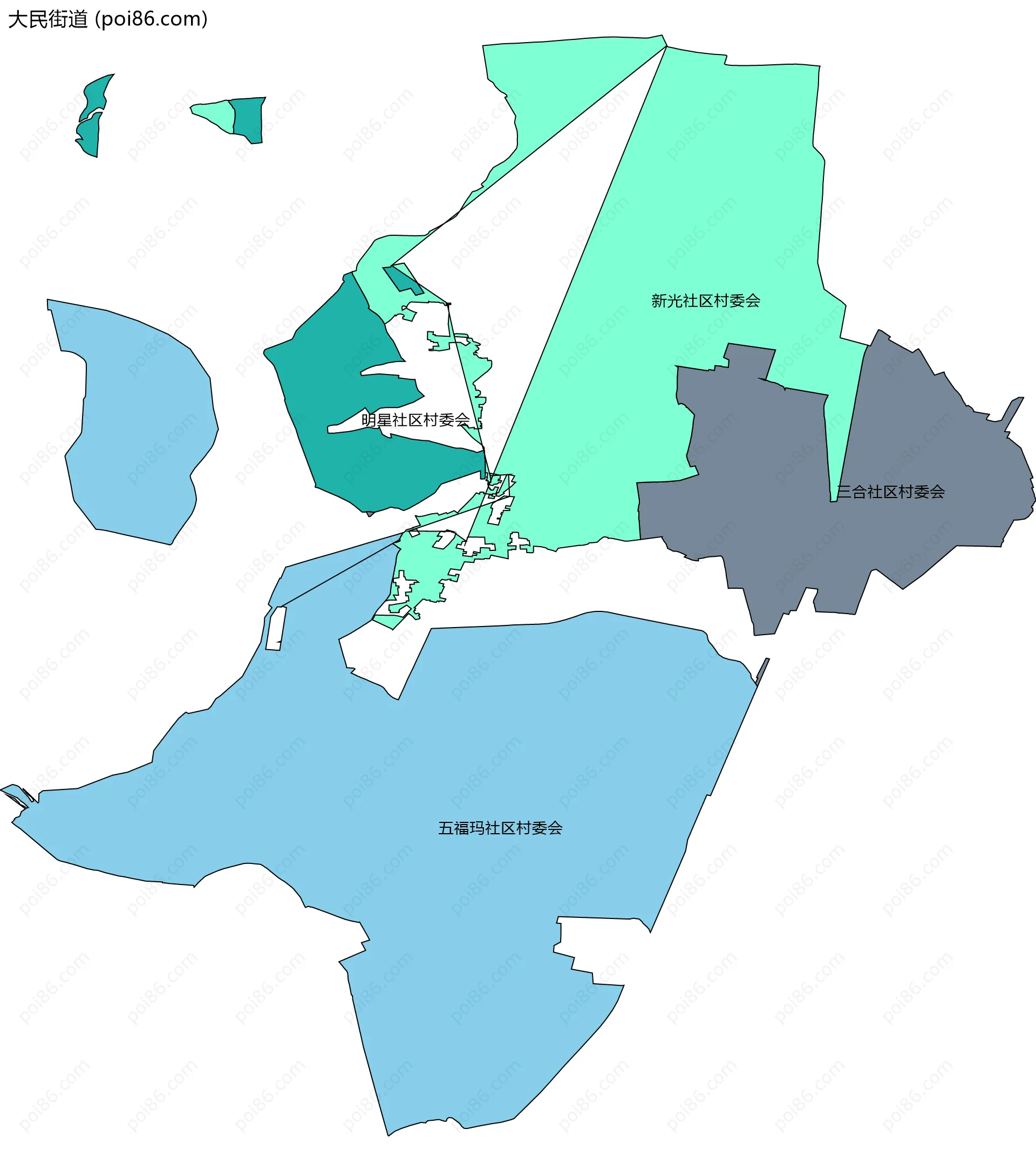 大民街道边界地图(五级行政区划)