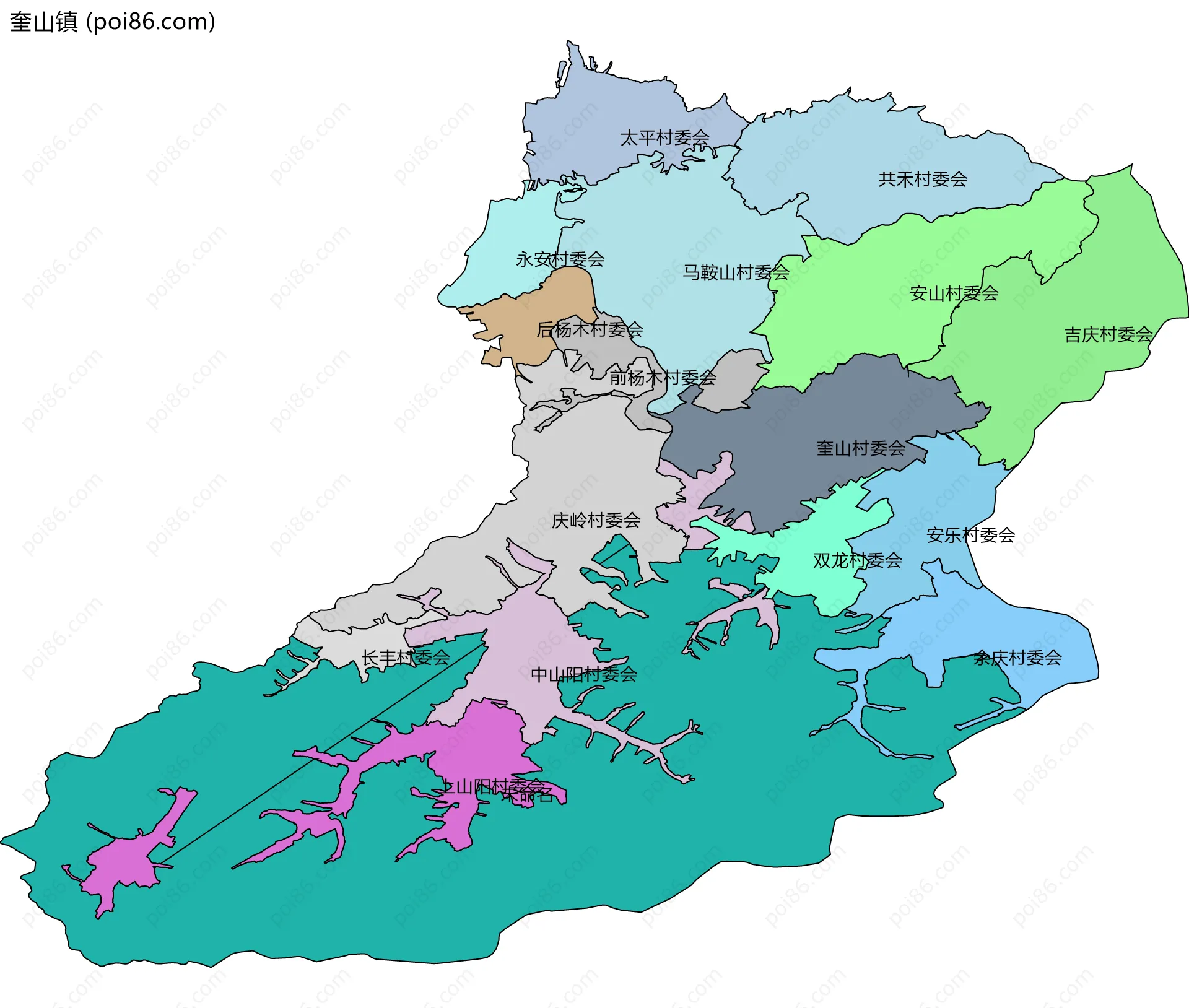 奎山镇边界地图(五级行政区划)