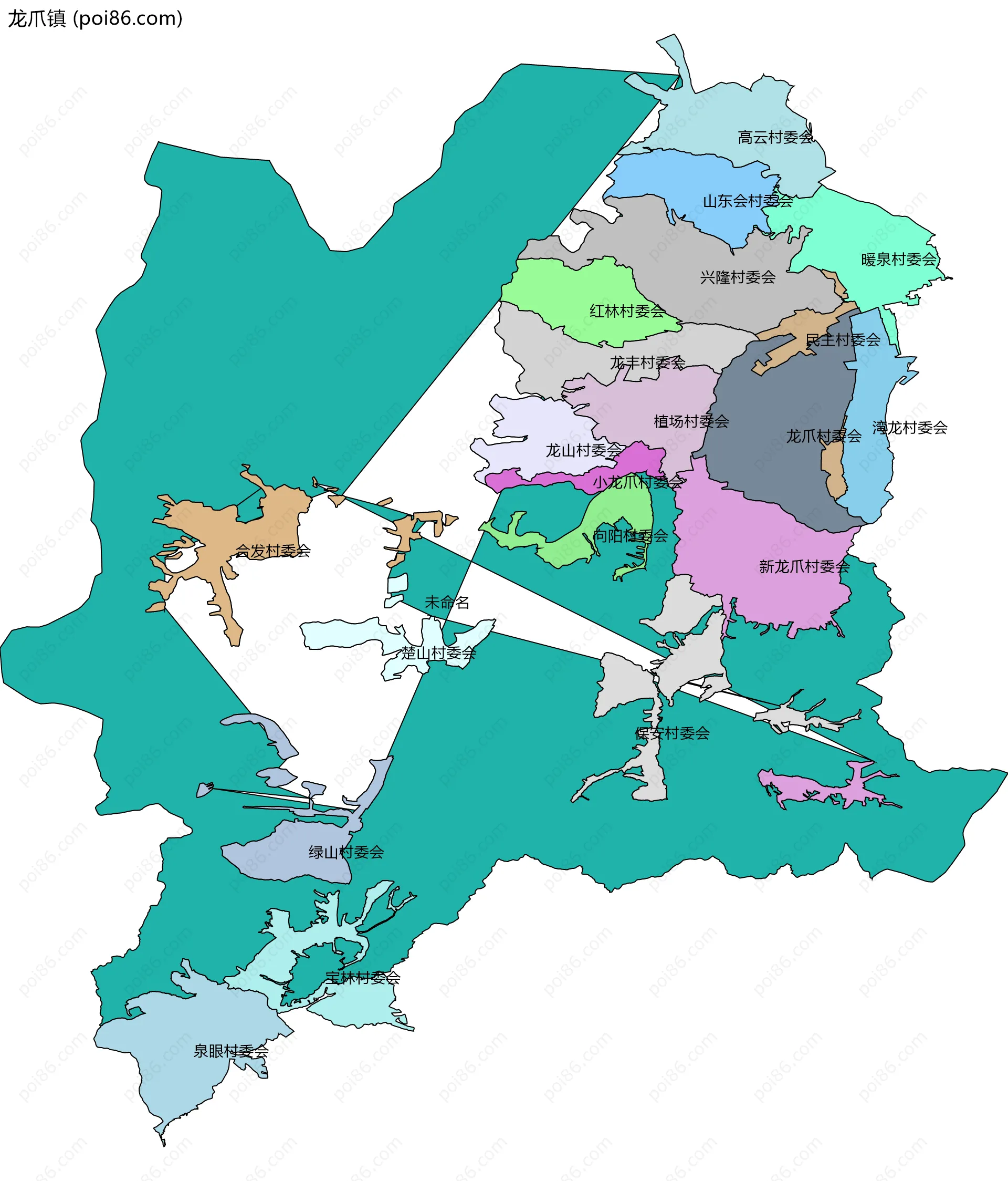 龙爪镇边界地图(五级行政区划)