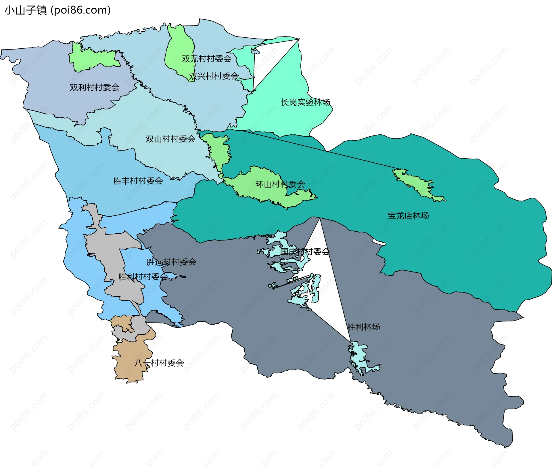 小山子镇边界地图(五级行政区划)