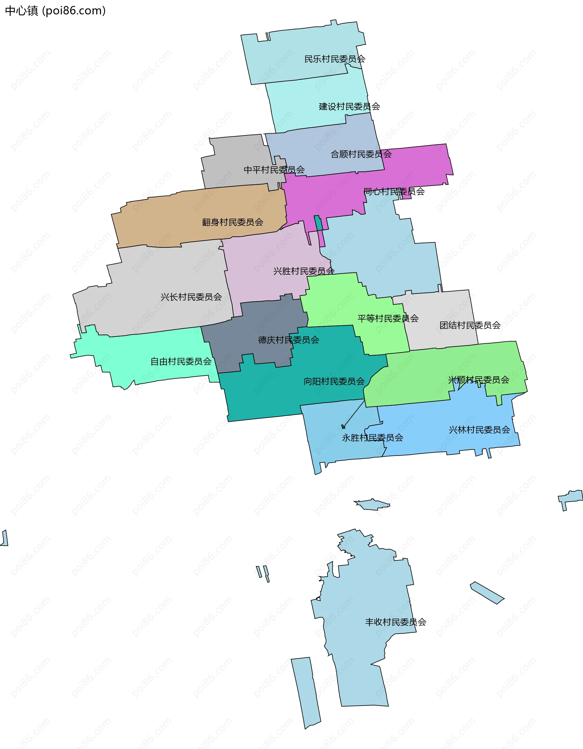 中心镇边界地图(五级行政区划)