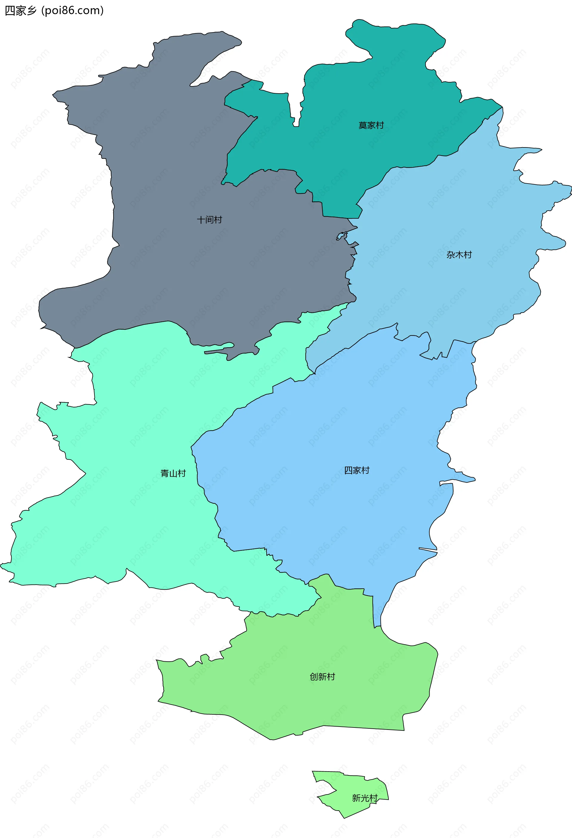 四家乡边界地图(五级行政区划)