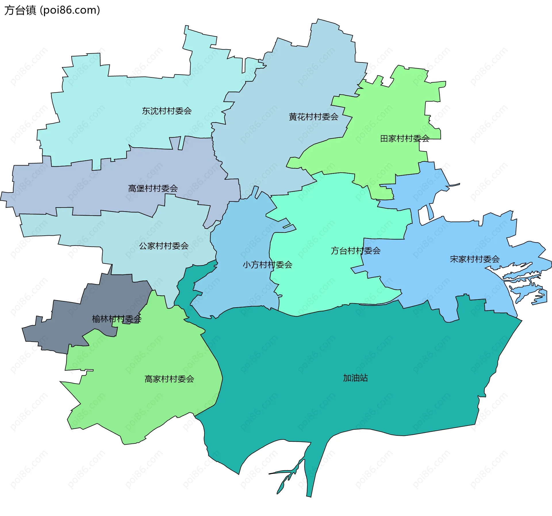 方台镇边界地图(五级行政区划)