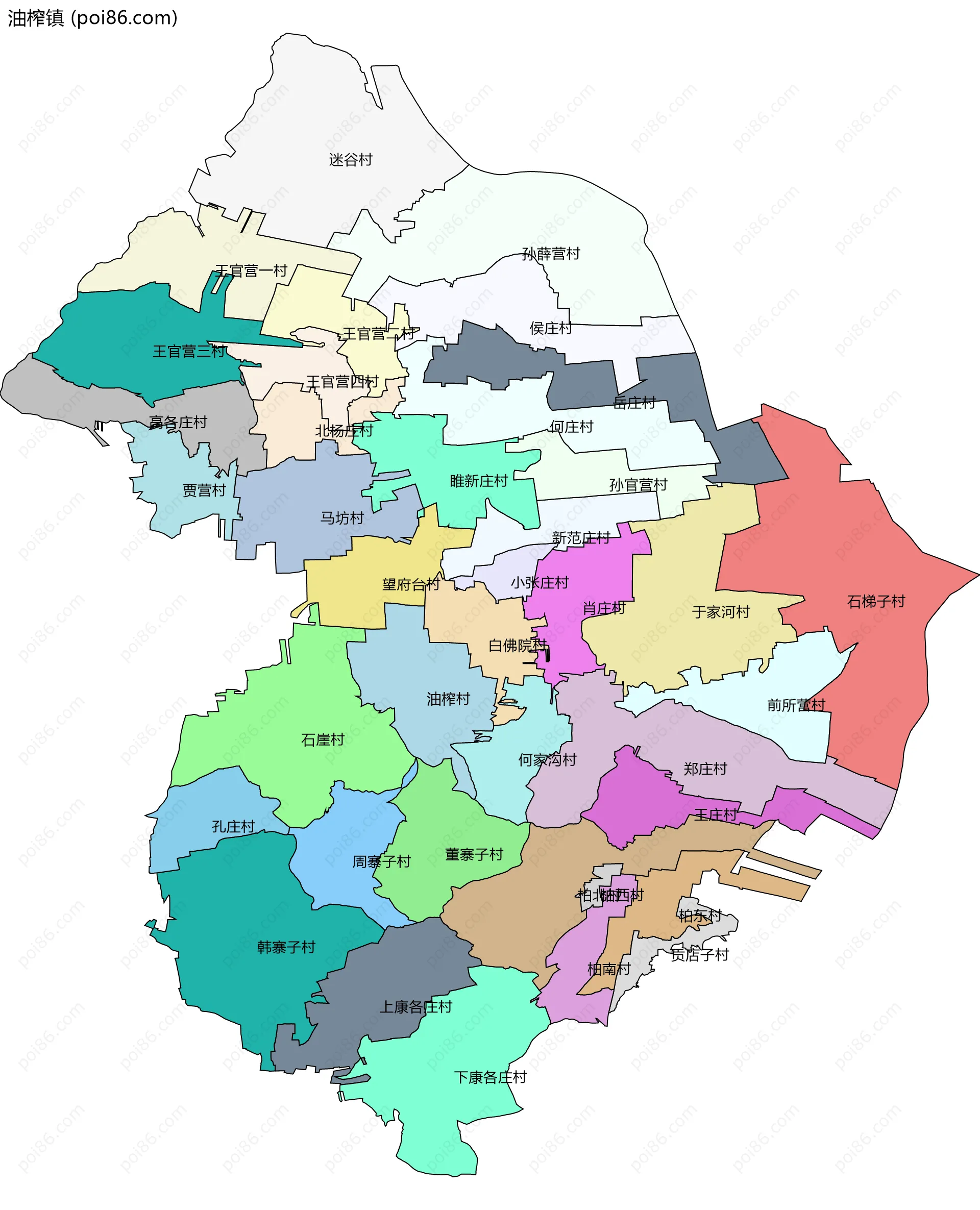 油榨镇边界地图(五级行政区划)