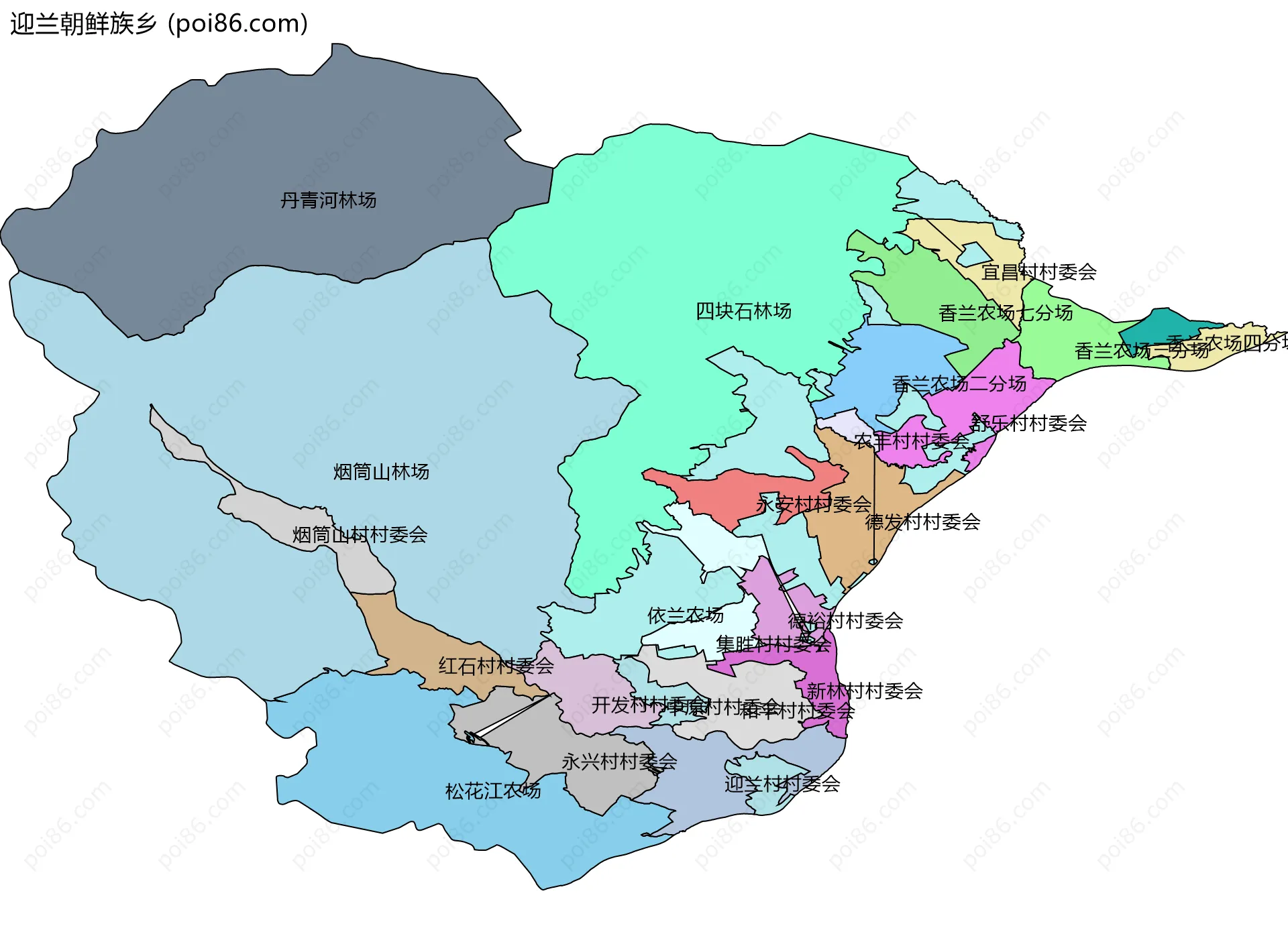迎兰朝鲜族乡边界地图(五级行政区划)