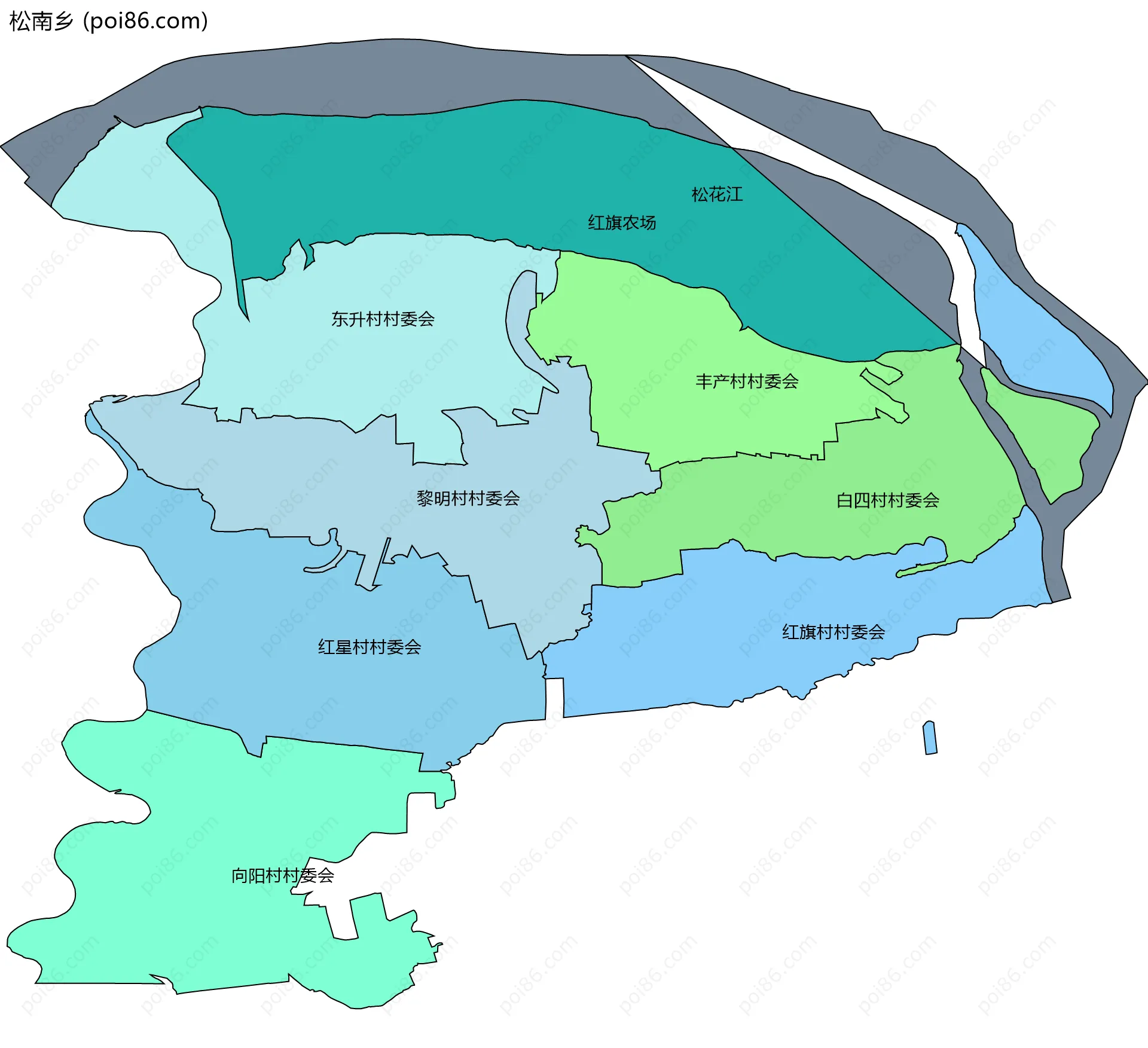 松南乡边界地图(五级行政区划)