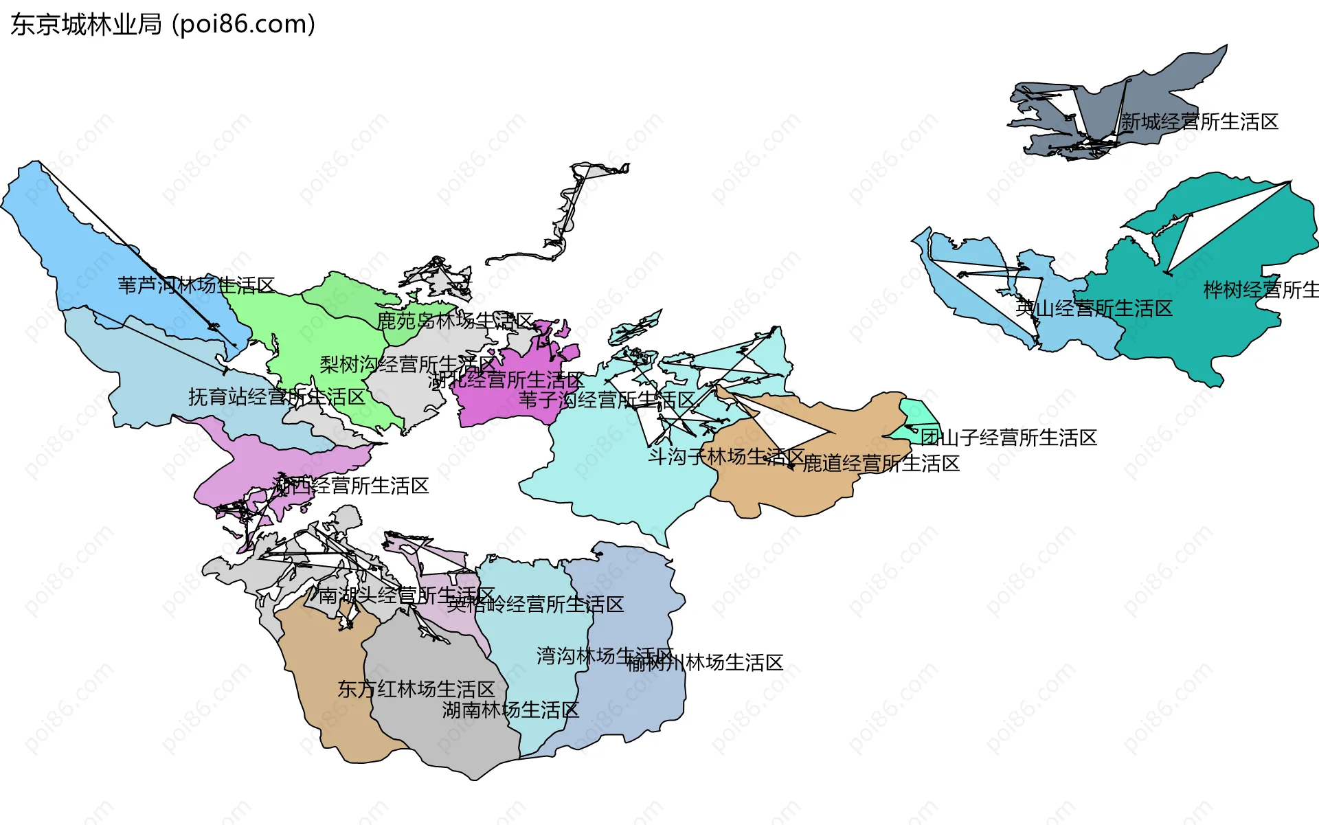 东京城林业局边界地图(五级行政区划)