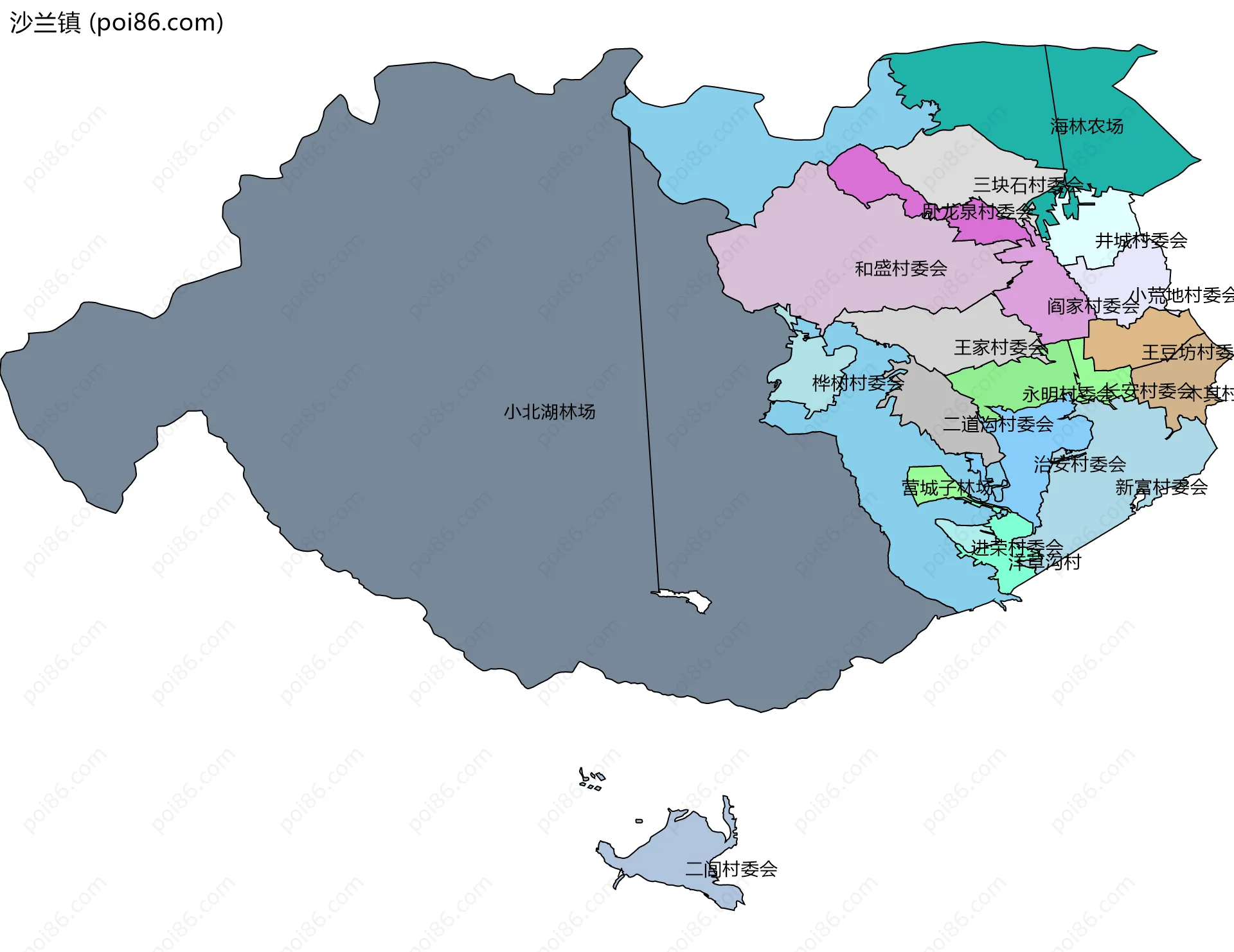 沙兰镇边界地图(五级行政区划)