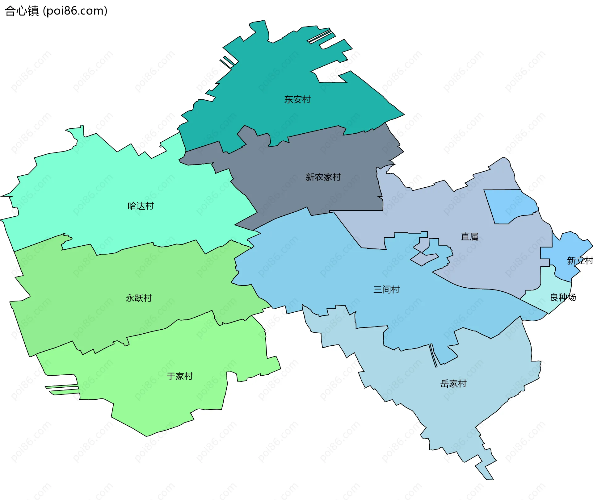 合心镇边界地图(五级行政区划)