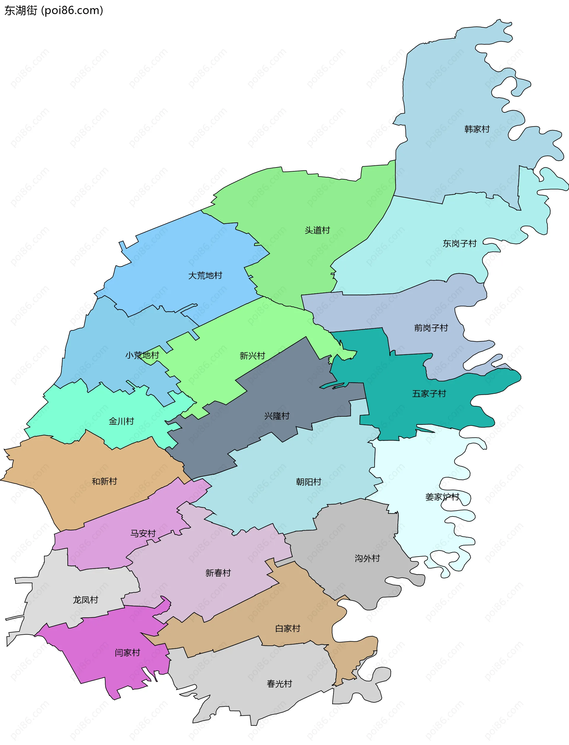 东湖街边界地图(五级行政区划)