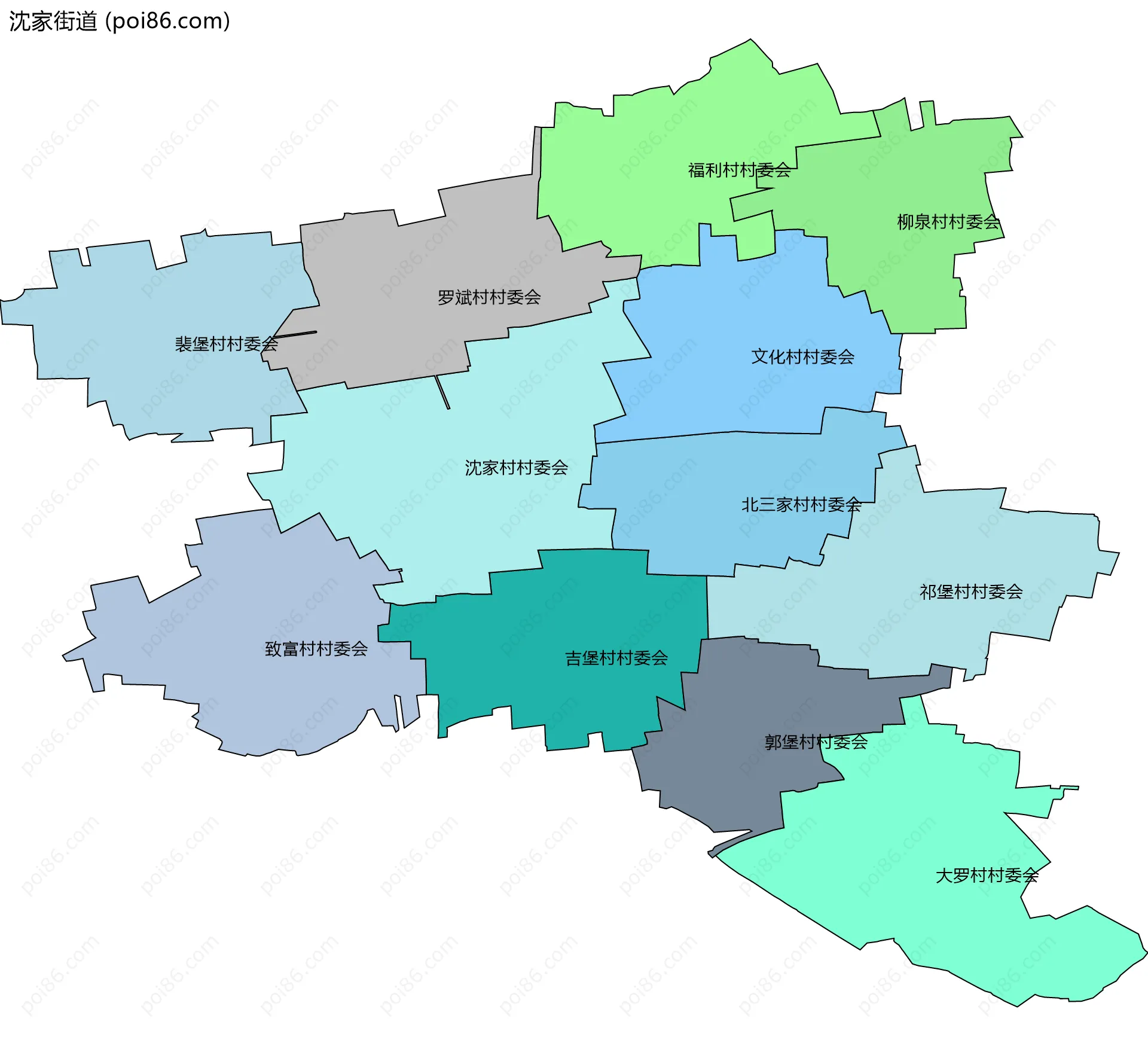 沈家街道边界地图(五级行政区划)