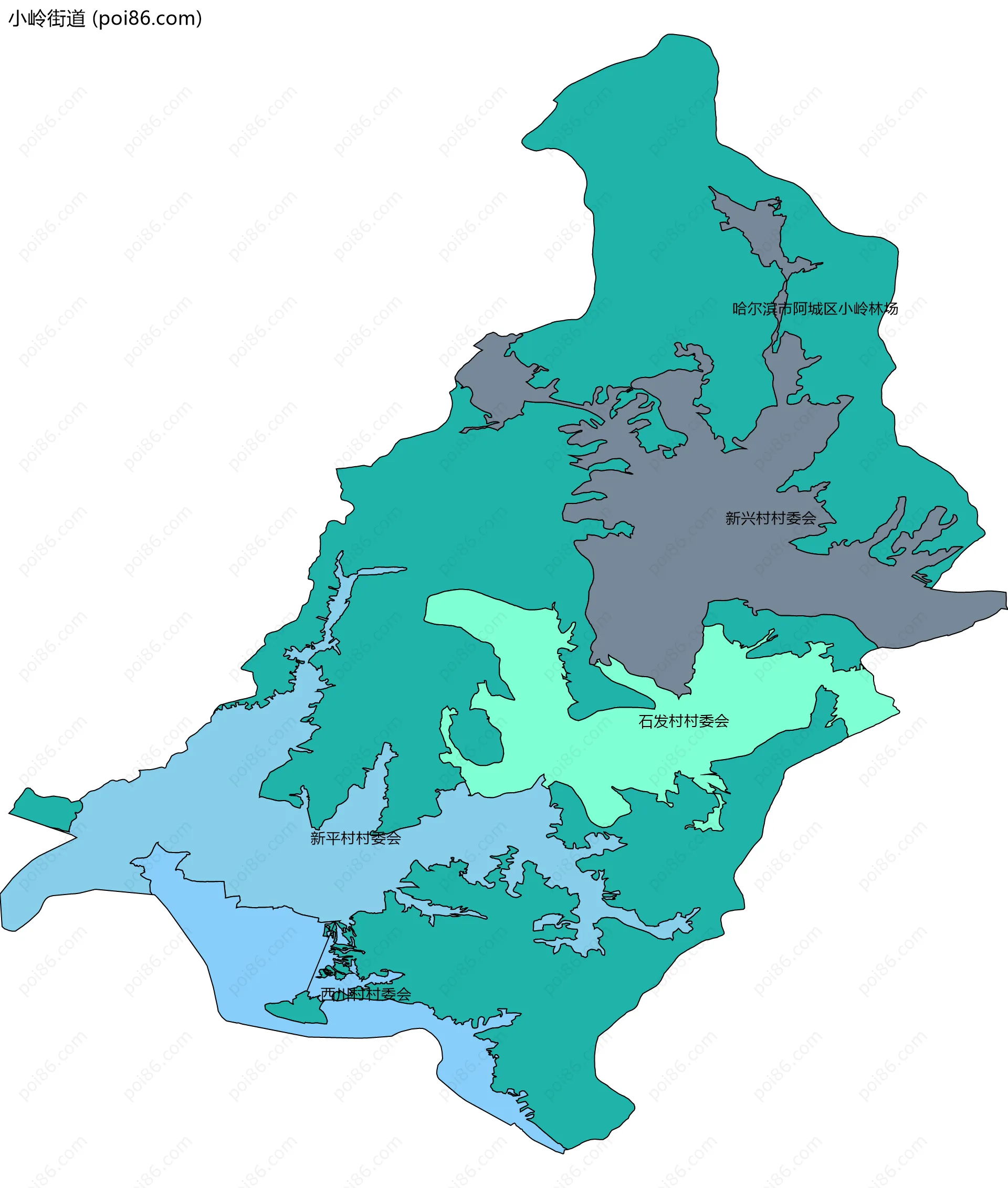 小岭街道边界地图(五级行政区划)