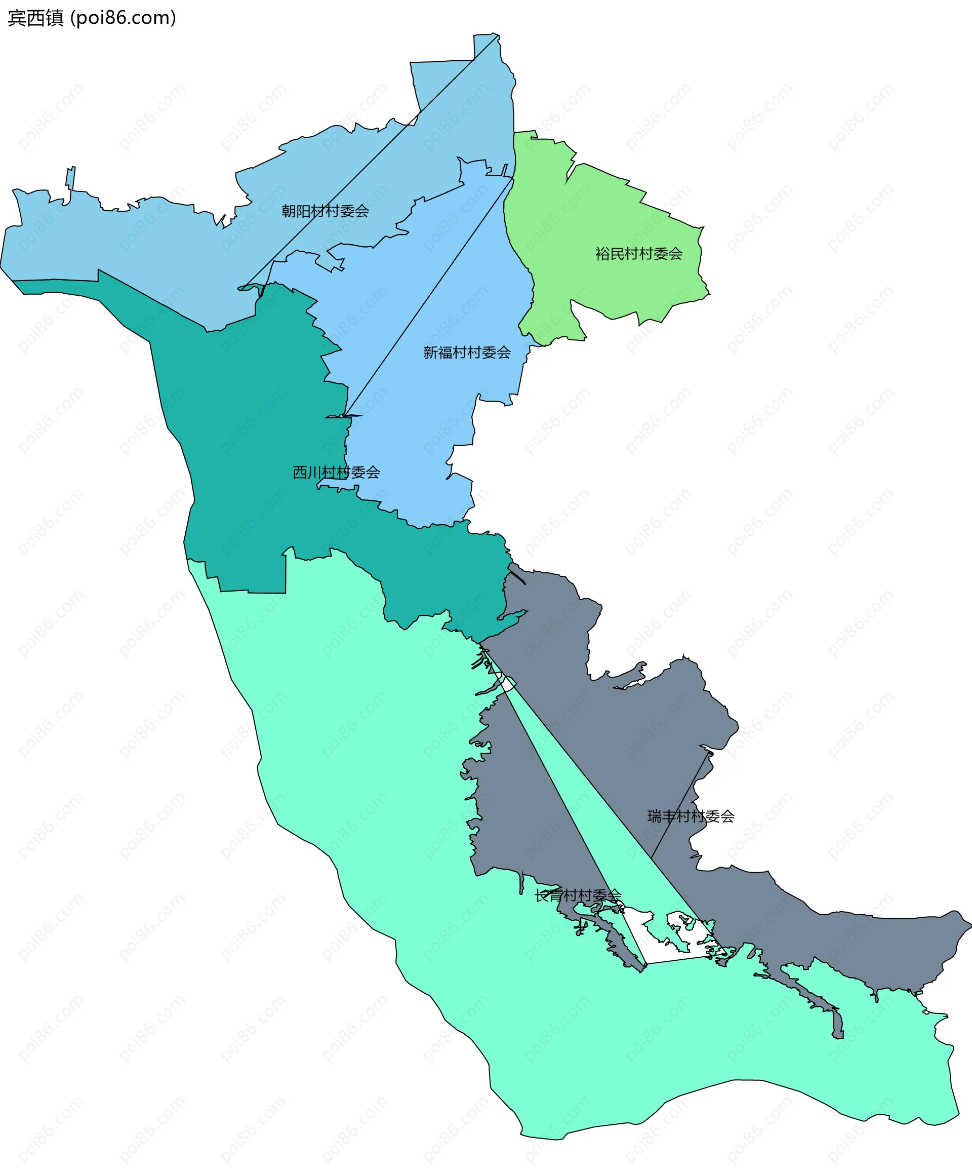宾西镇边界地图(五级行政区划)