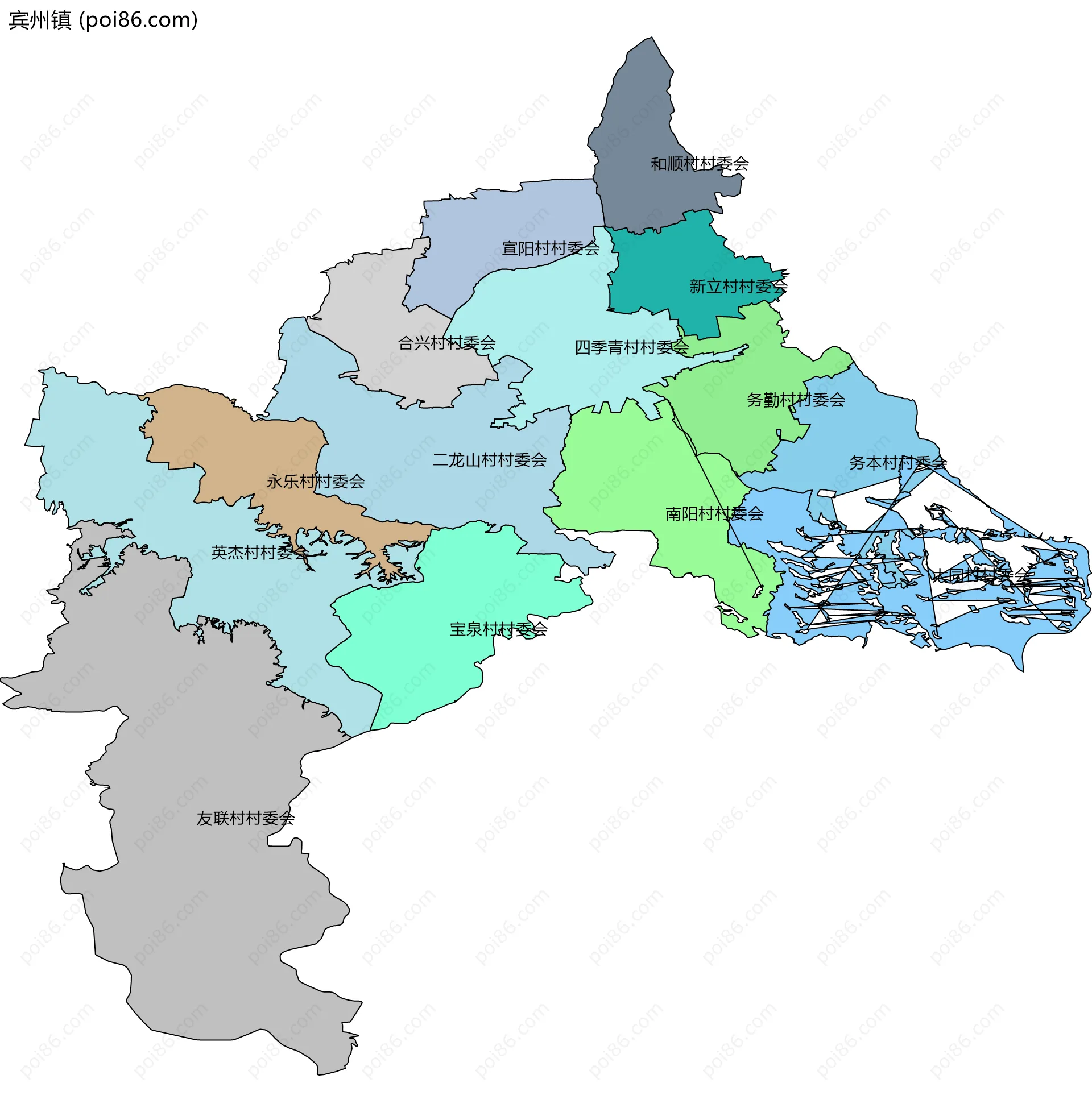 宾州镇边界地图(五级行政区划)