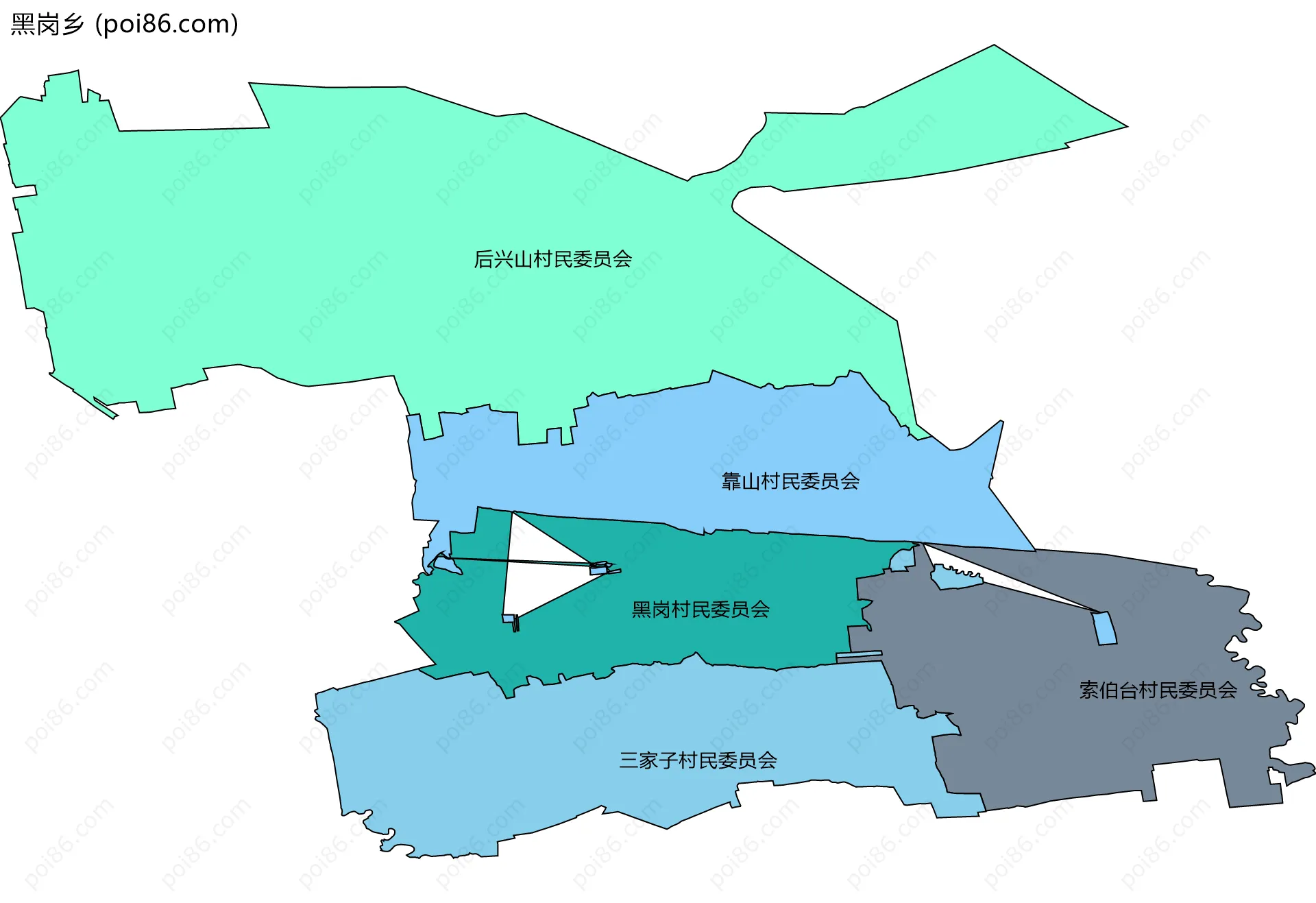 黑岗乡边界地图(五级行政区划)